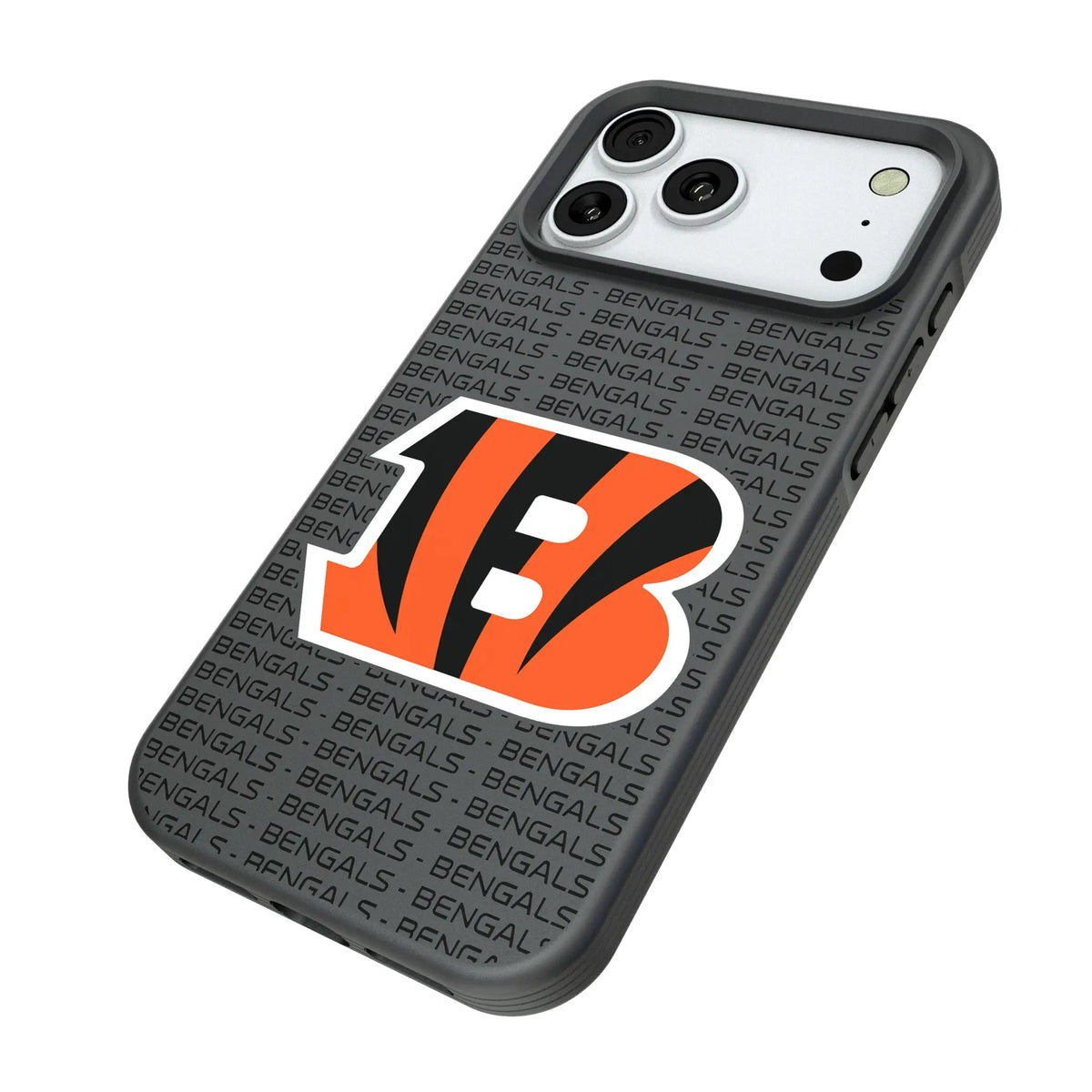 Cincinnati Bengals Text Backdrop iPhone Bump Phone Case for Apple iPhone - Isometric View#Device_iPhone 18 Pro Max