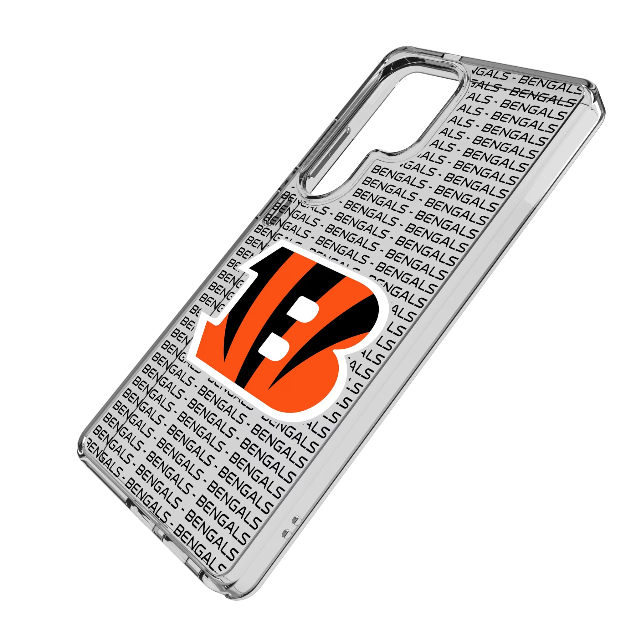 Cincinnati Bengals Text Backdrop Galaxy Clear Phone Case for Samsung Galaxy - Isometric View