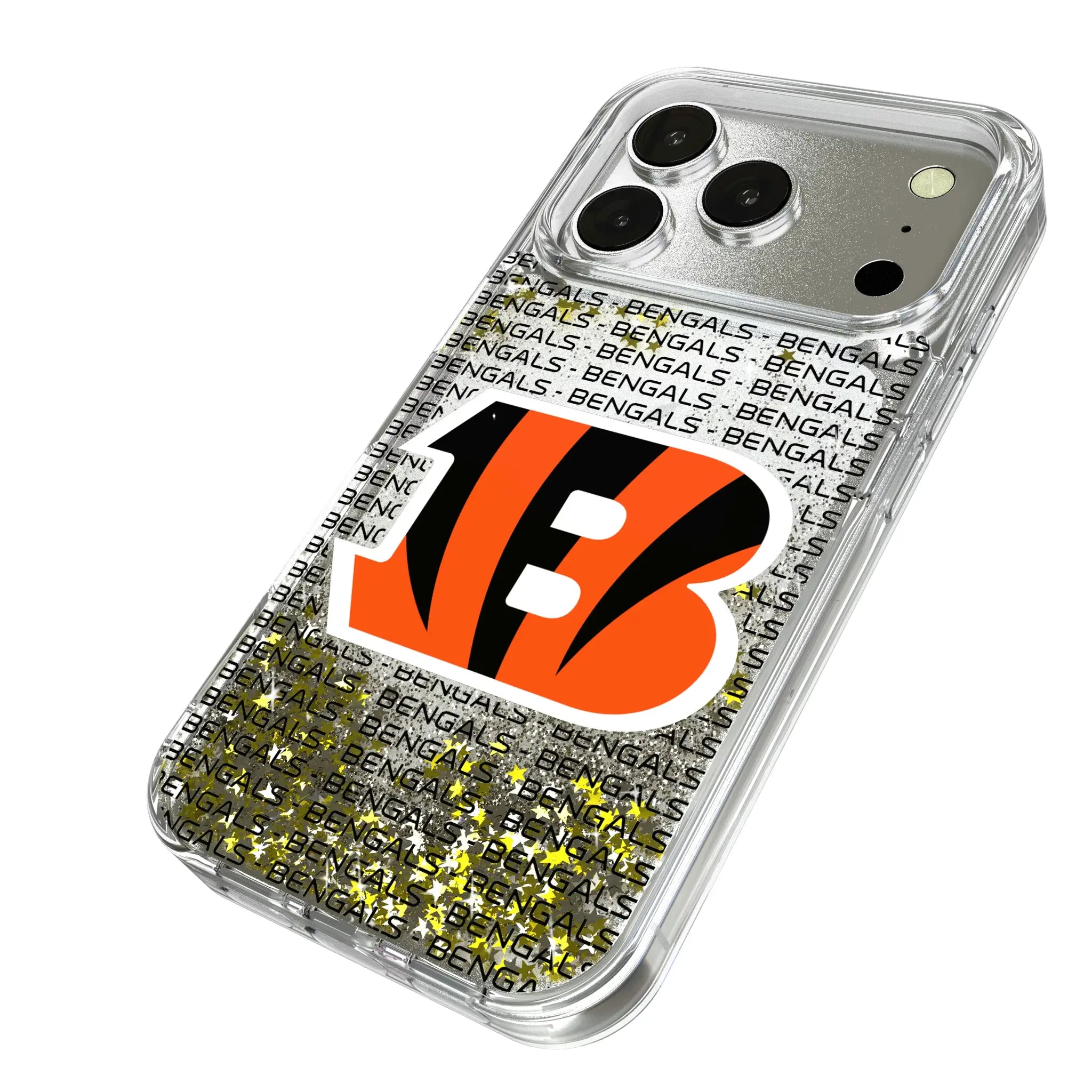 Cincinnati Bengals Text Backdrop iPhone Glitter Phone Case for Apple iPhone - Isometric View