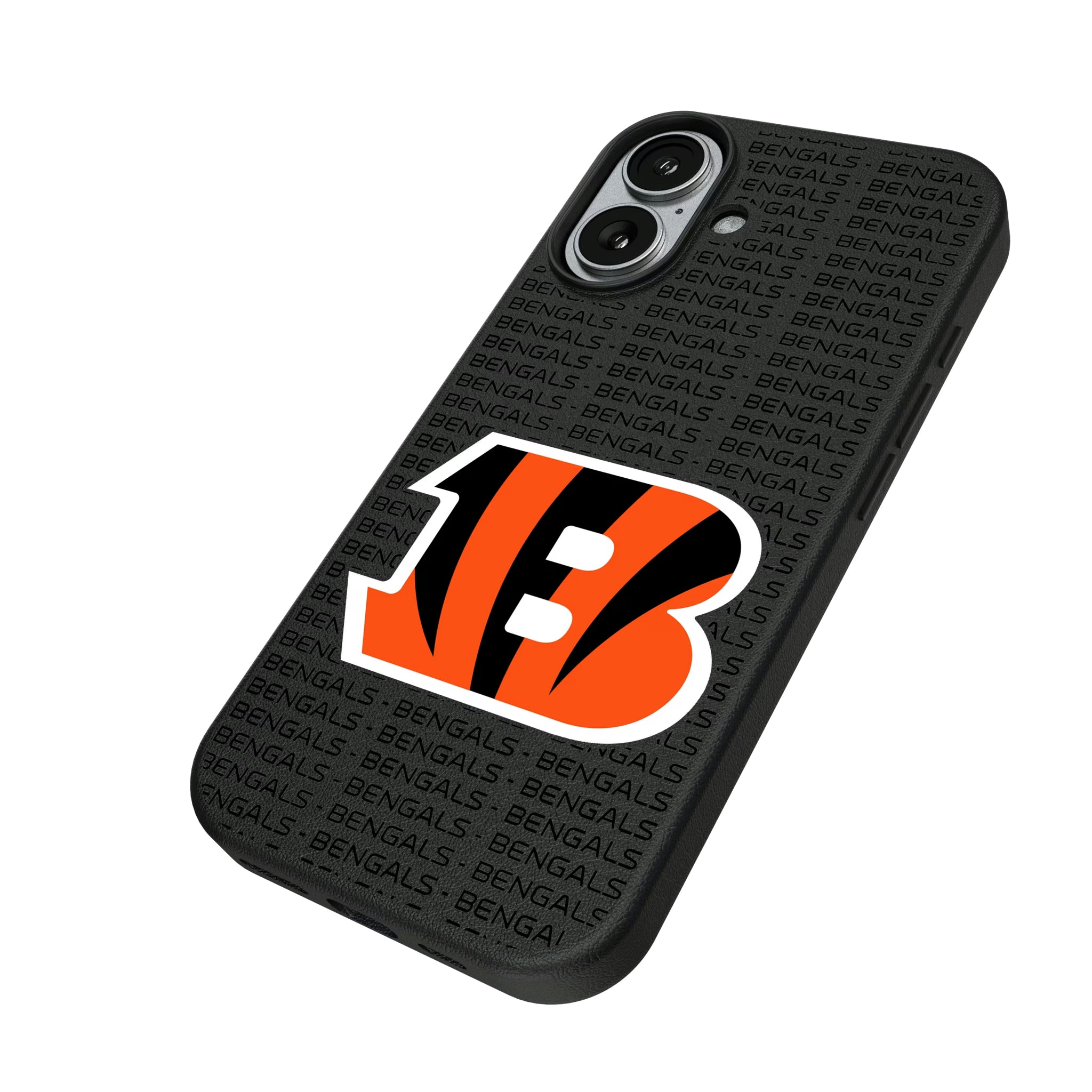 Cincinnati Bengals Text Backdrop iPhone MagSafe Compatible Phone Case for Apple iPhone - Isometric View#Device_iPhone 17