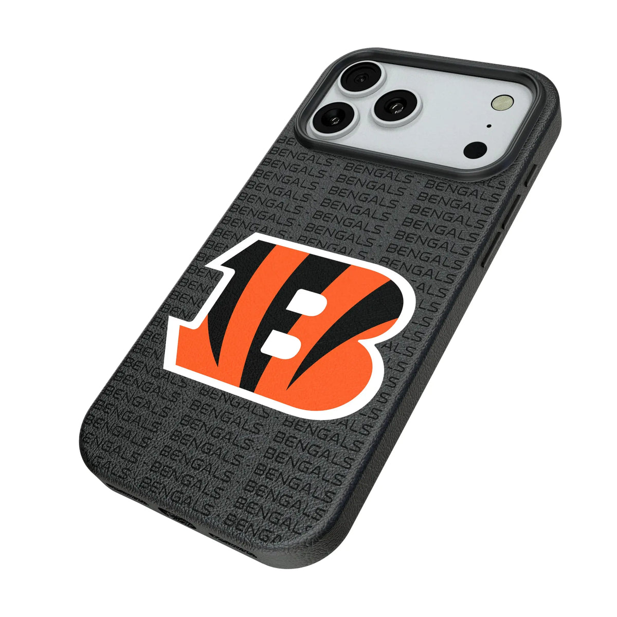 Cincinnati Bengals Text Backdrop iPhone MagSafe Compatible Phone Case for Apple iPhone - Isometric View#Device_iPhone 18 Pro Max