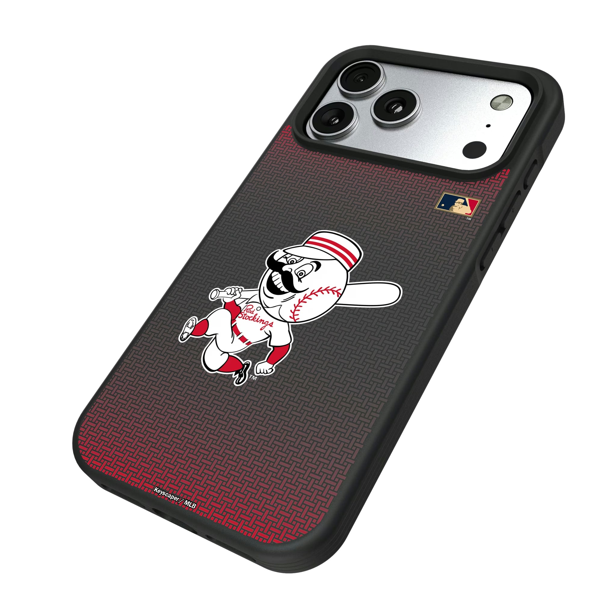 Cincinnati Reds 1953-1967 - Cooperstown Collection Linen iPhone Bump Phone Case for Apple iPhone - Isometric View#Device_iPhone 17 Pro Max