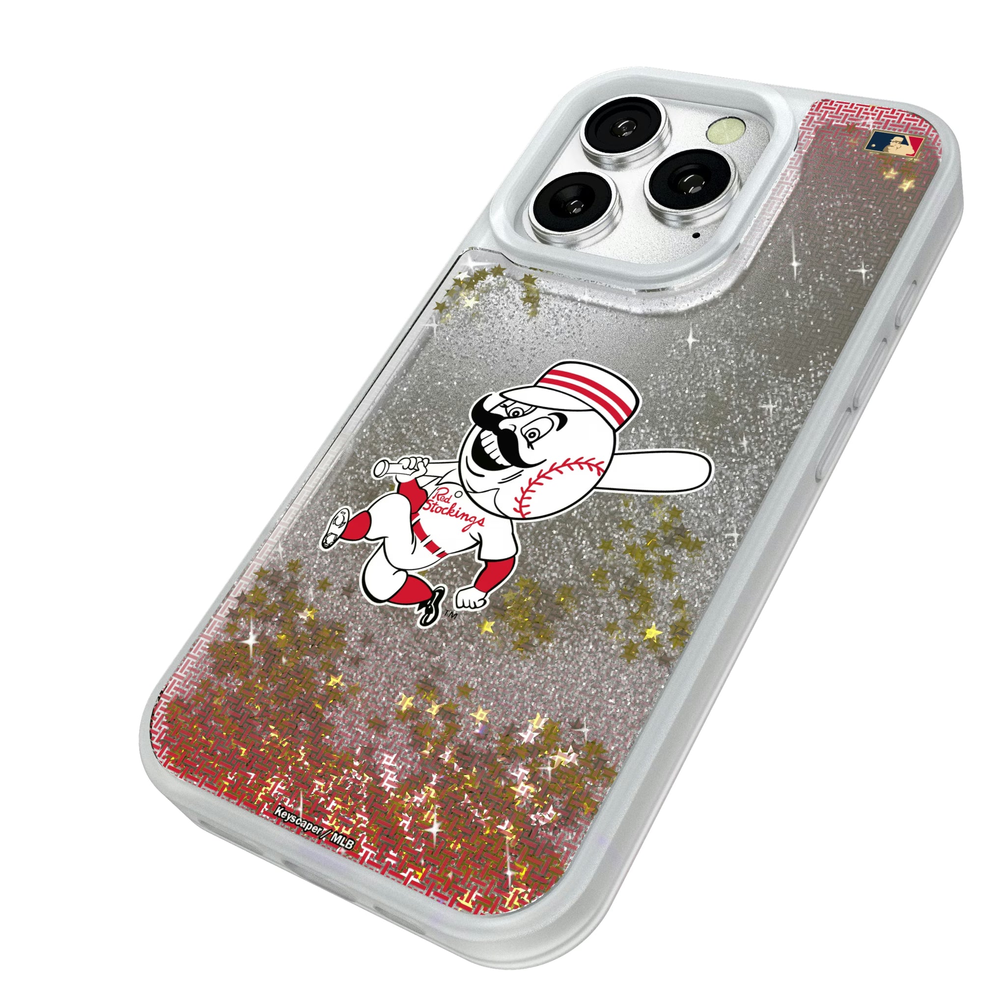 Cincinnati Reds 1953-1967 - Cooperstown Collection Linen iPhone Glitter Phone Case for Apple iPhone - Isometric View#Device_iPhone 16 Pro