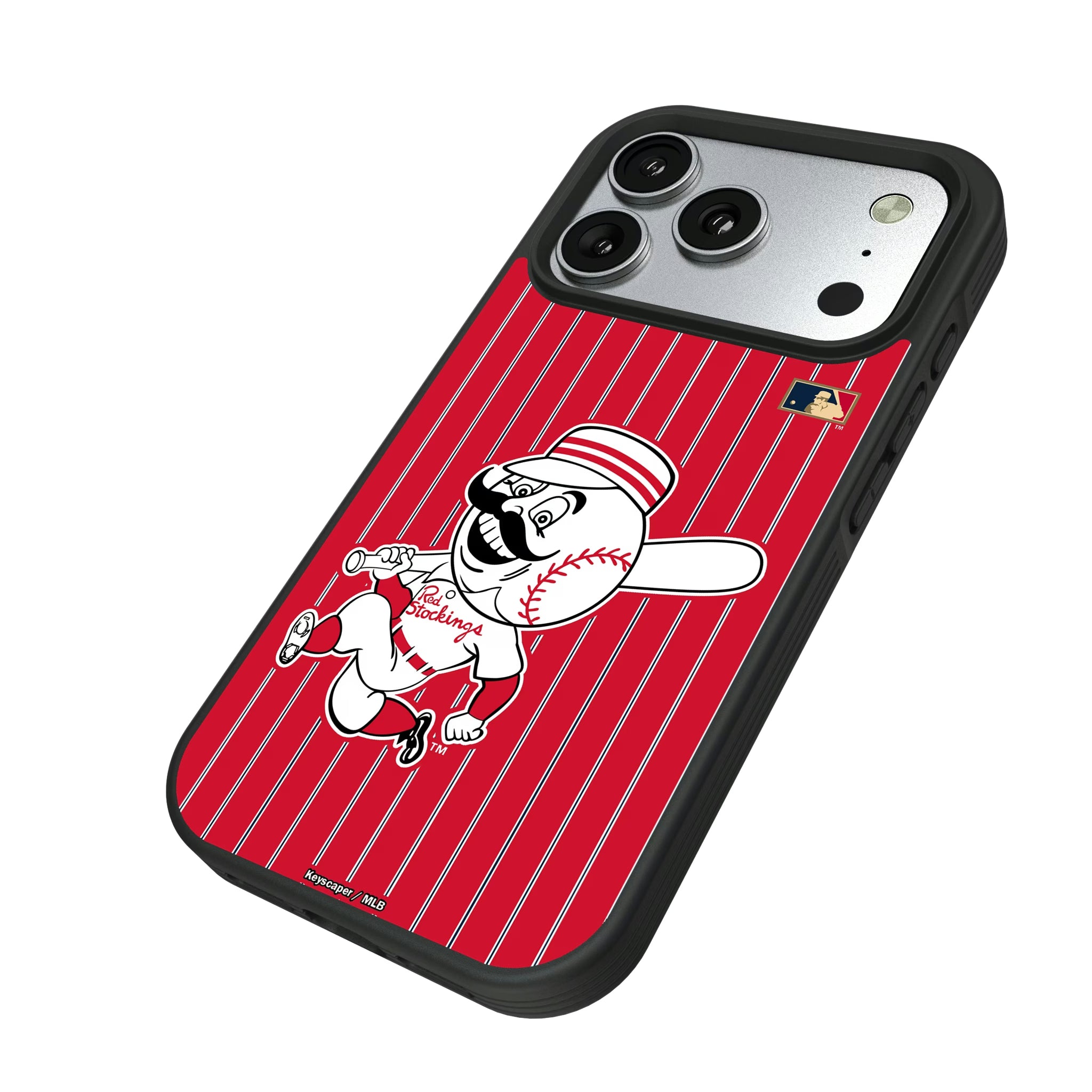 Cincinnati Reds 1953-1967 - Cooperstown Collection Pinstripe iPhone Bump Phone Case for Apple iPhone - Isometric View#Device_iPhone 17 Pro