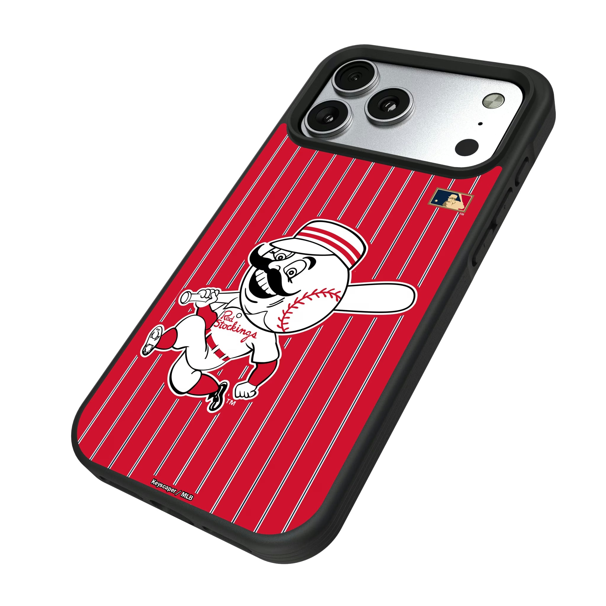 Cincinnati Reds 1953-1967 - Cooperstown Collection Pinstripe iPhone Bump Phone Case for Apple iPhone - Isometric View#Device_iPhone 17 Pro Max