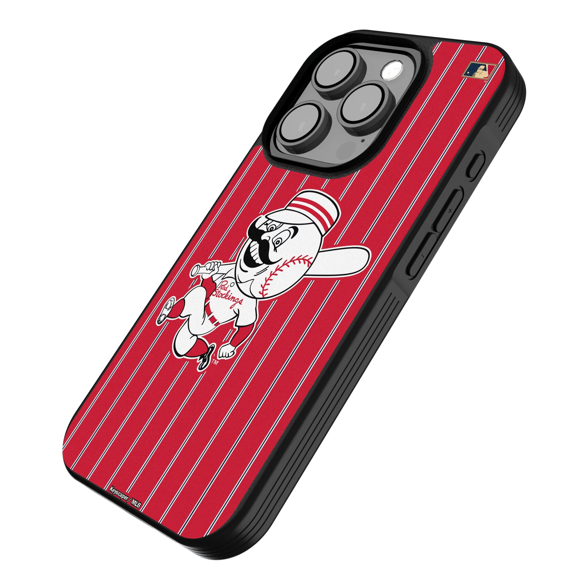 Cincinnati Reds 1953-1967 - Cooperstown Collection Pinstripe iPhone Bump Phone Case for Apple iPhone - Isometric View
