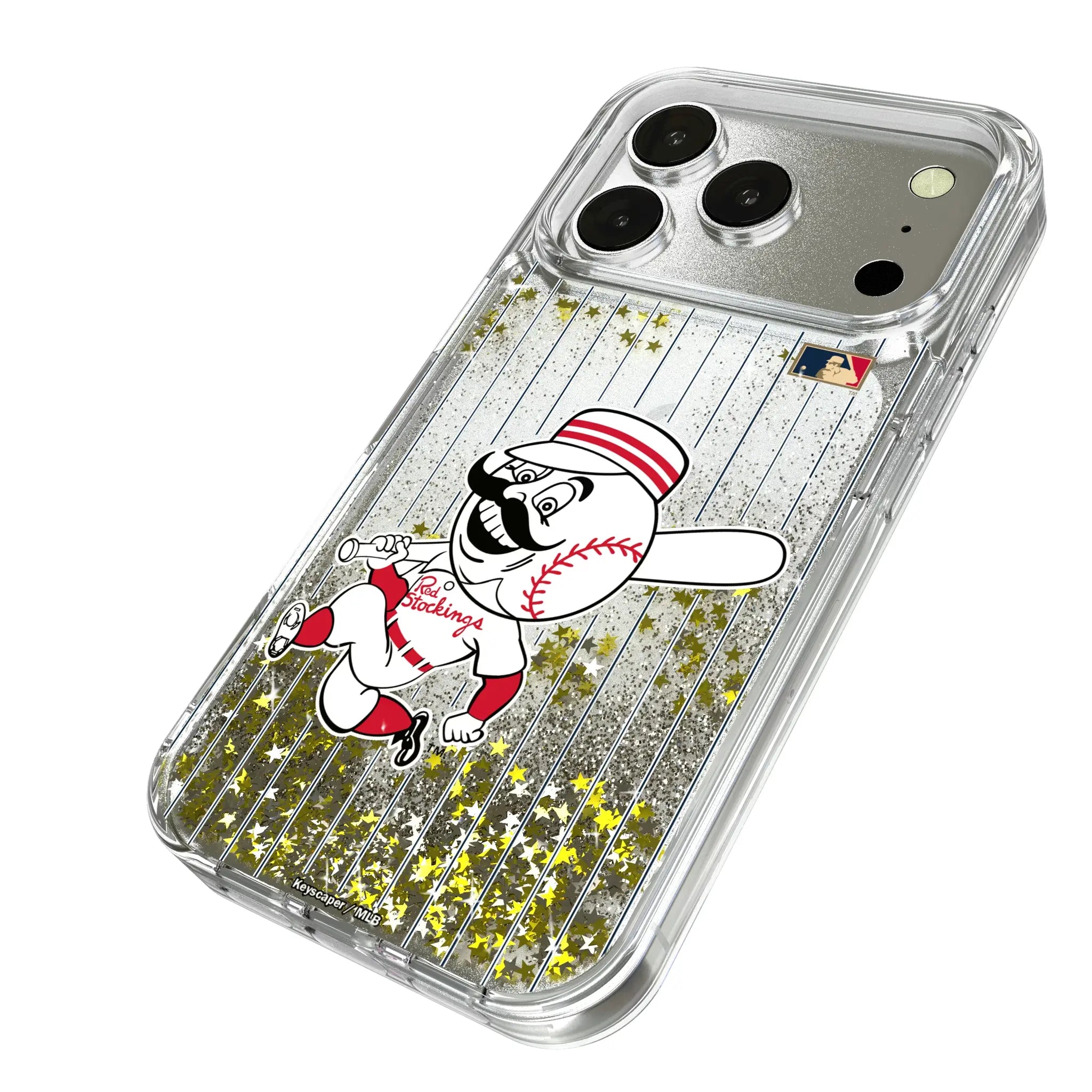 Cincinnati Reds 1953-1967 - Cooperstown Collection Pinstripe iPhone Glitter Phone Case for Apple iPhone - Isometric View