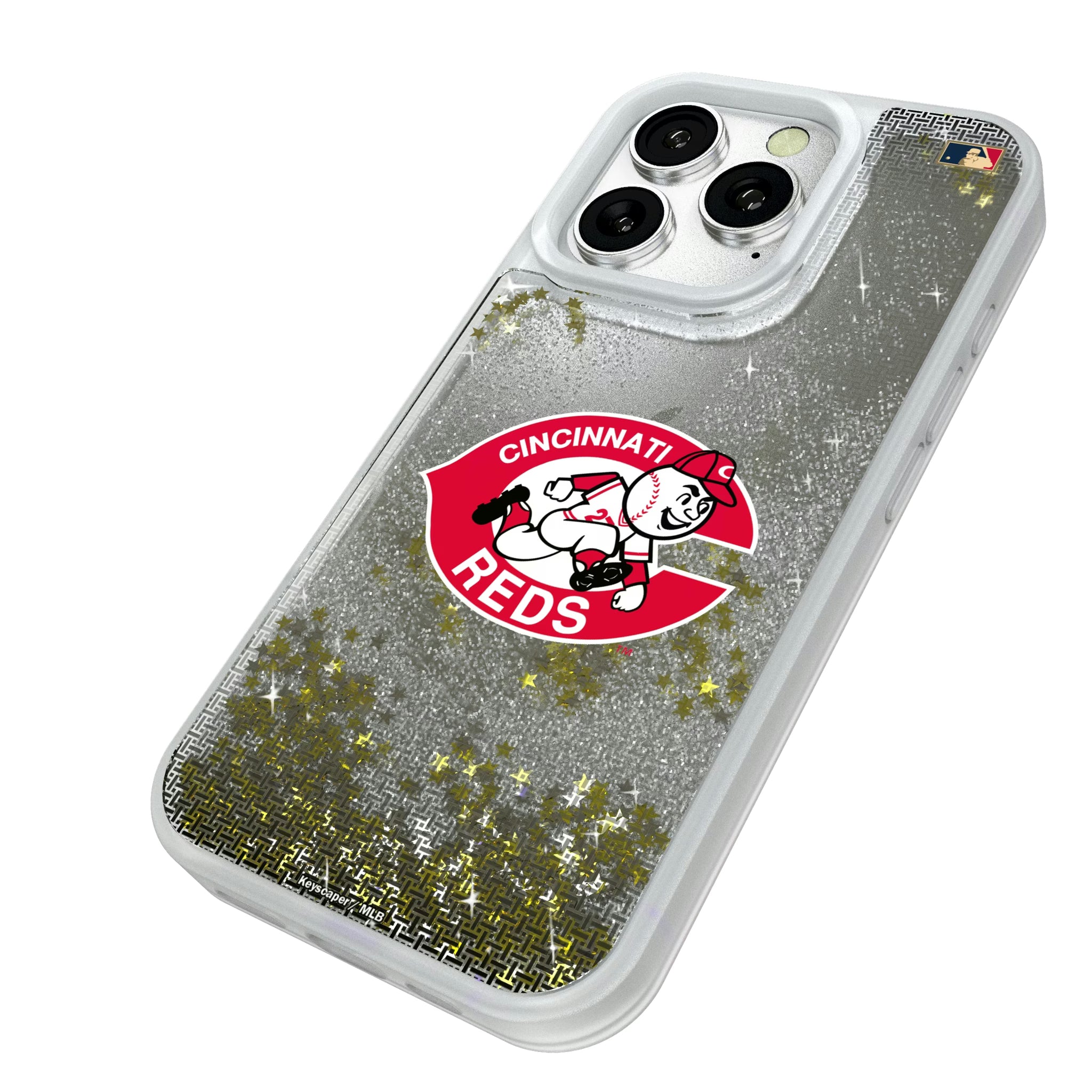 Cincinnati Reds 1974-1992 - Cooperstown Collection Linen iPhone Glitter Phone Case for Apple iPhone - Isometric View#Device_iPhone 16 Pro