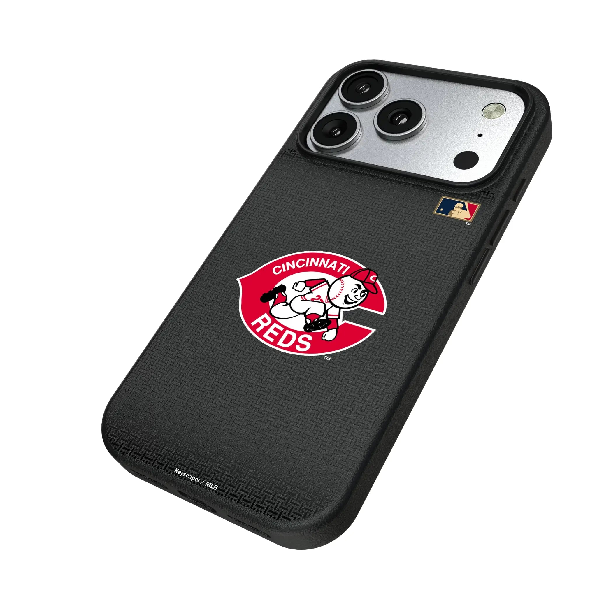Cincinnati Reds 1974-1992 - Cooperstown Collection Linen iPhone MagSafe Compatible Phone Case for Apple iPhone - Isometric View#Device_iPhone 17 Pro