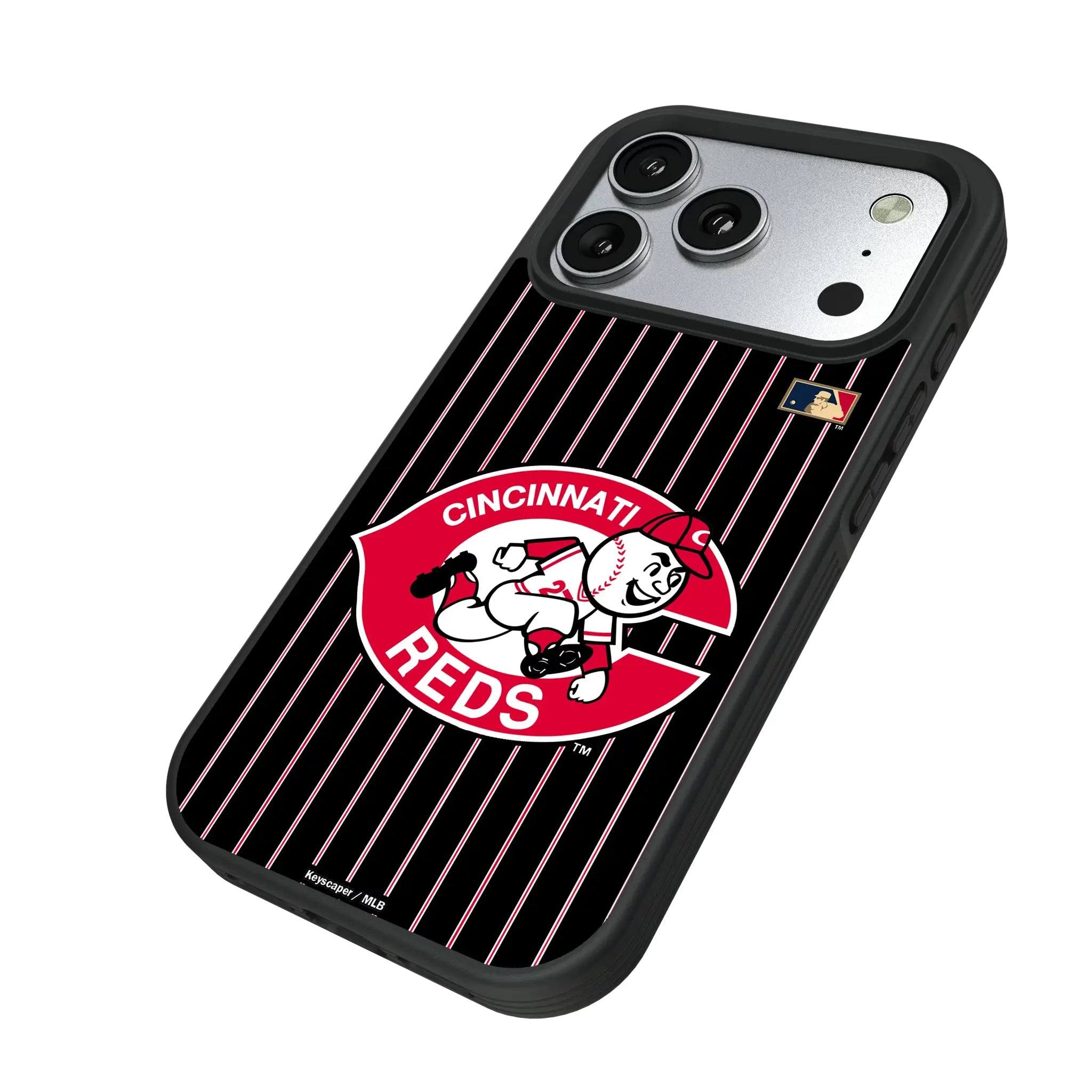 Cincinnati Reds 1974-1992 - Cooperstown Collection Pinstripe iPhone Bump Phone Case for Apple iPhone - Isometric View#Device_iPhone 17 Pro