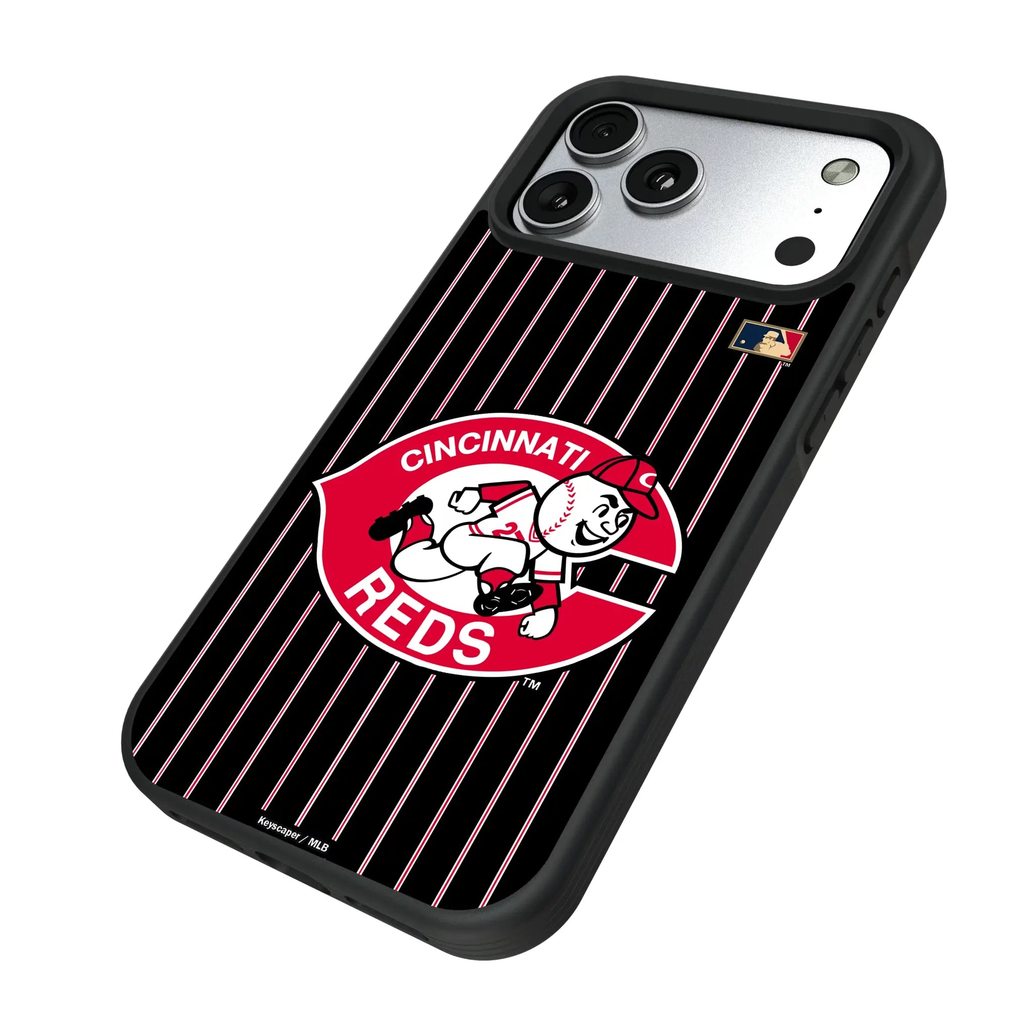 Cincinnati Reds 1974-1992 - Cooperstown Collection Pinstripe iPhone Bump Phone Case for Apple iPhone - Isometric View#Device_iPhone 17 Pro Max
