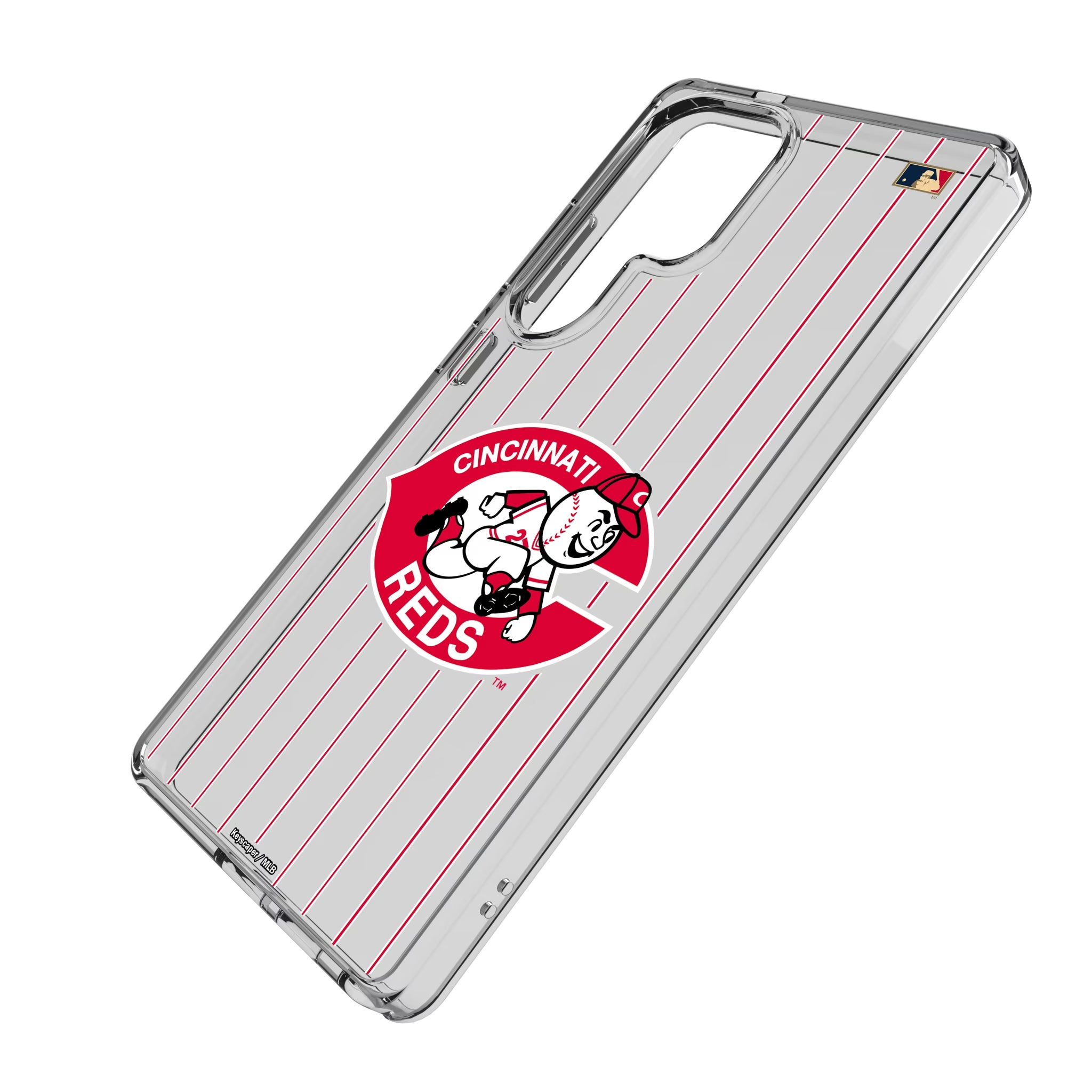 Cincinnati Reds 1974-1992 - Cooperstown Collection Pinstripe Galaxy Clear Phone Case for Samsung Galaxy - Isometric View