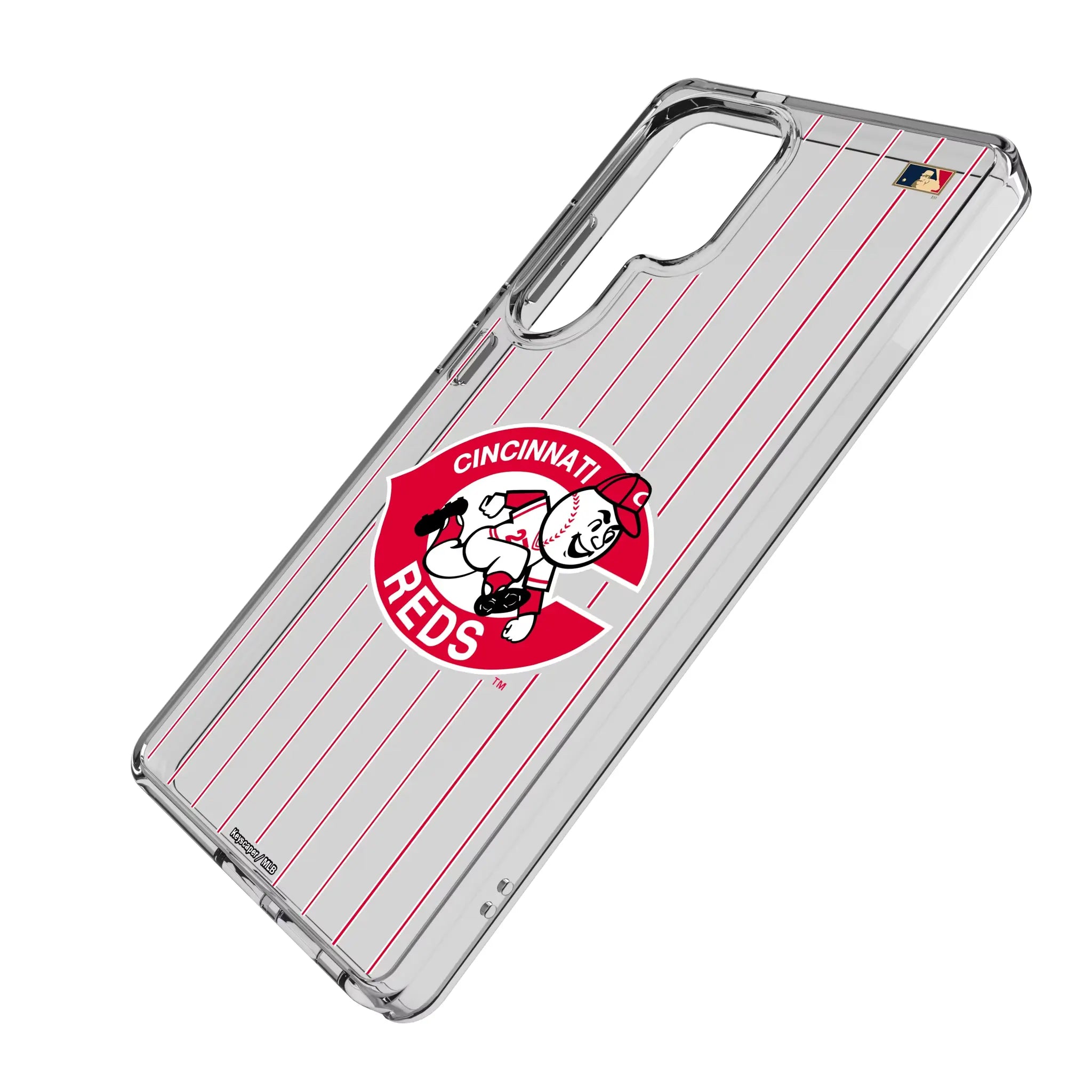 Cincinnati Reds 1974-1992 - Cooperstown Collection Pinstripe Galaxy Clear Phone Case for Samsung Galaxy - Isometric View#Device_Galaxy S25 Ultra
