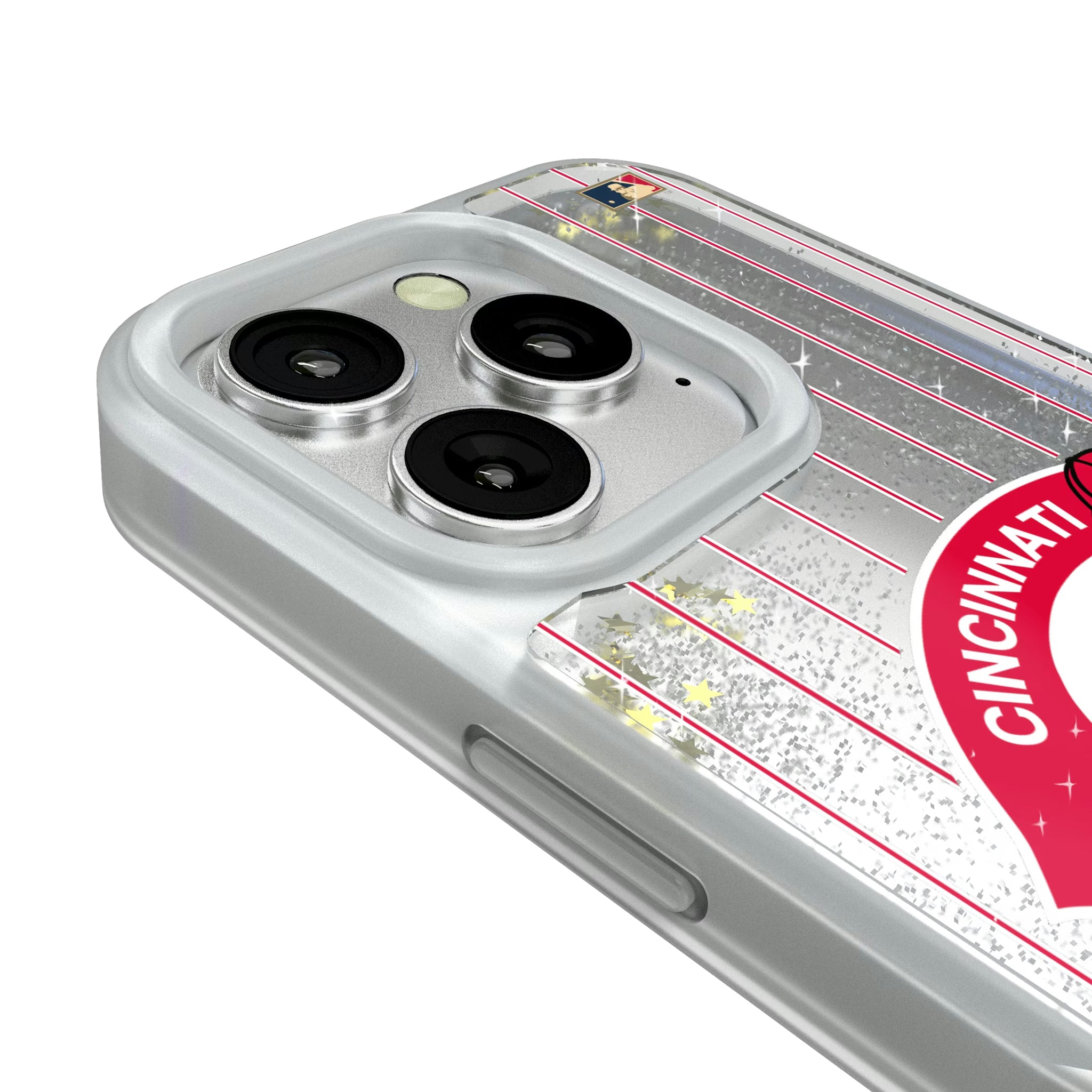 Cincinnati Reds 1974-1992 - Cooperstown Collection Pinstripe iPhone Glitter Phone Case for Apple iPhone - Detail#Device_iPhone 16 Pro