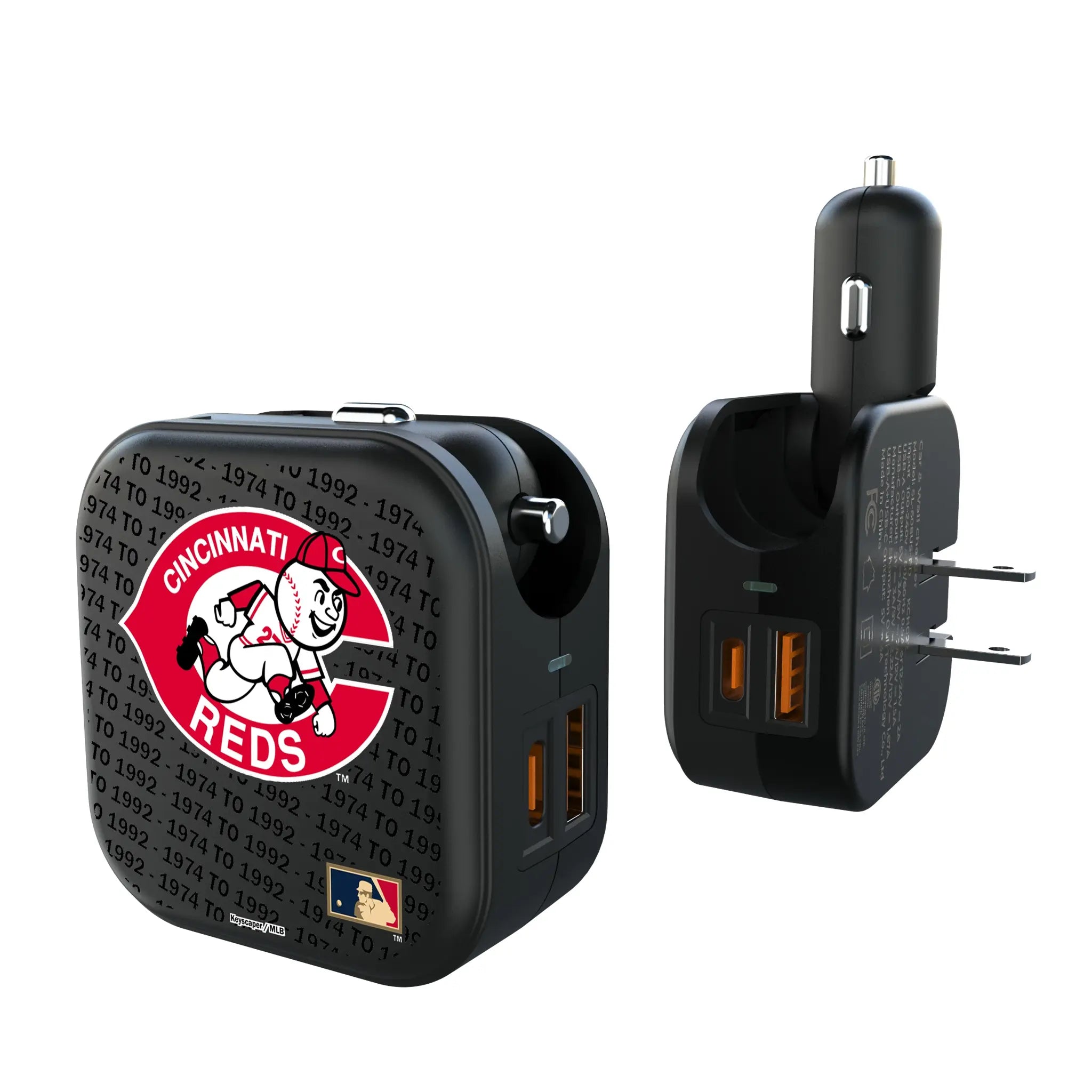 Cincinnati Reds 1974-1992 - Cooperstown Collection Text Backdrop 2 in 1 USB A/C Charger