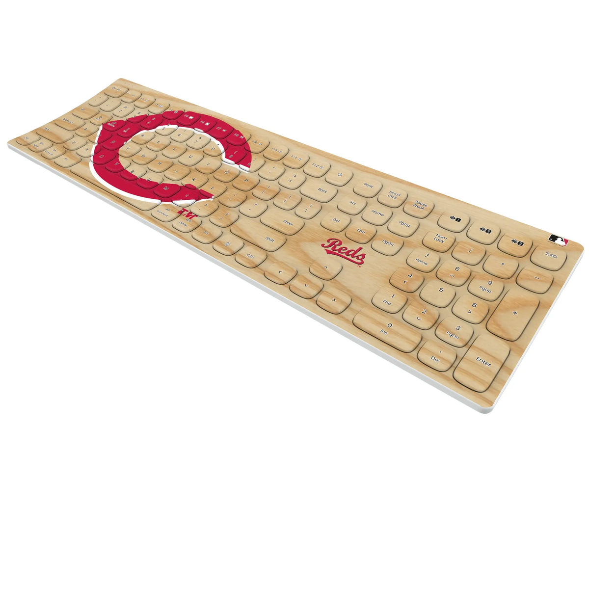 Cincinnati Reds Baseball Bat KKB605 Curved Wireless Keyboard - Isometric View