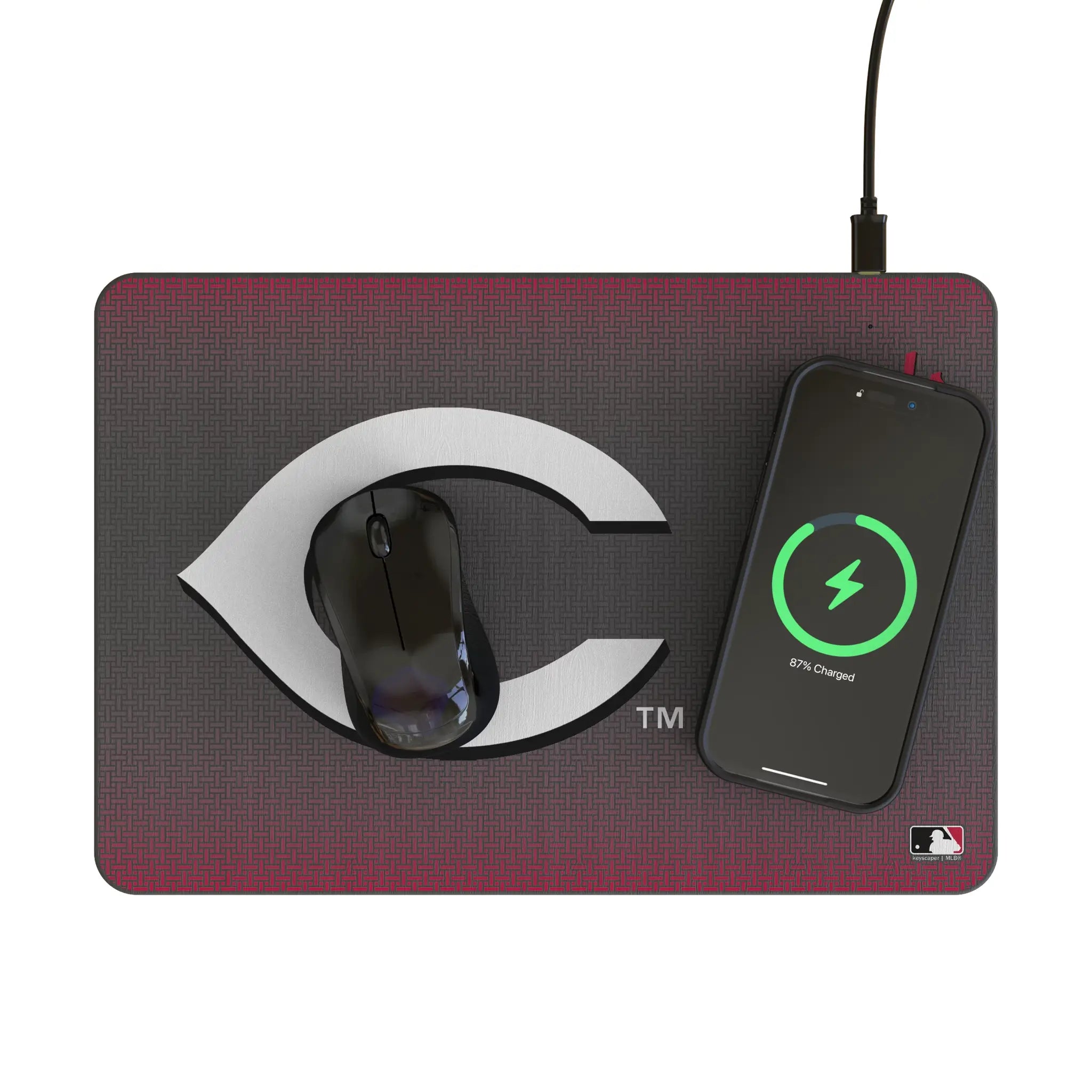 Cincinnati Reds Linen 15-Watt Wireless Charger and Mouse Pad - Lifestyle