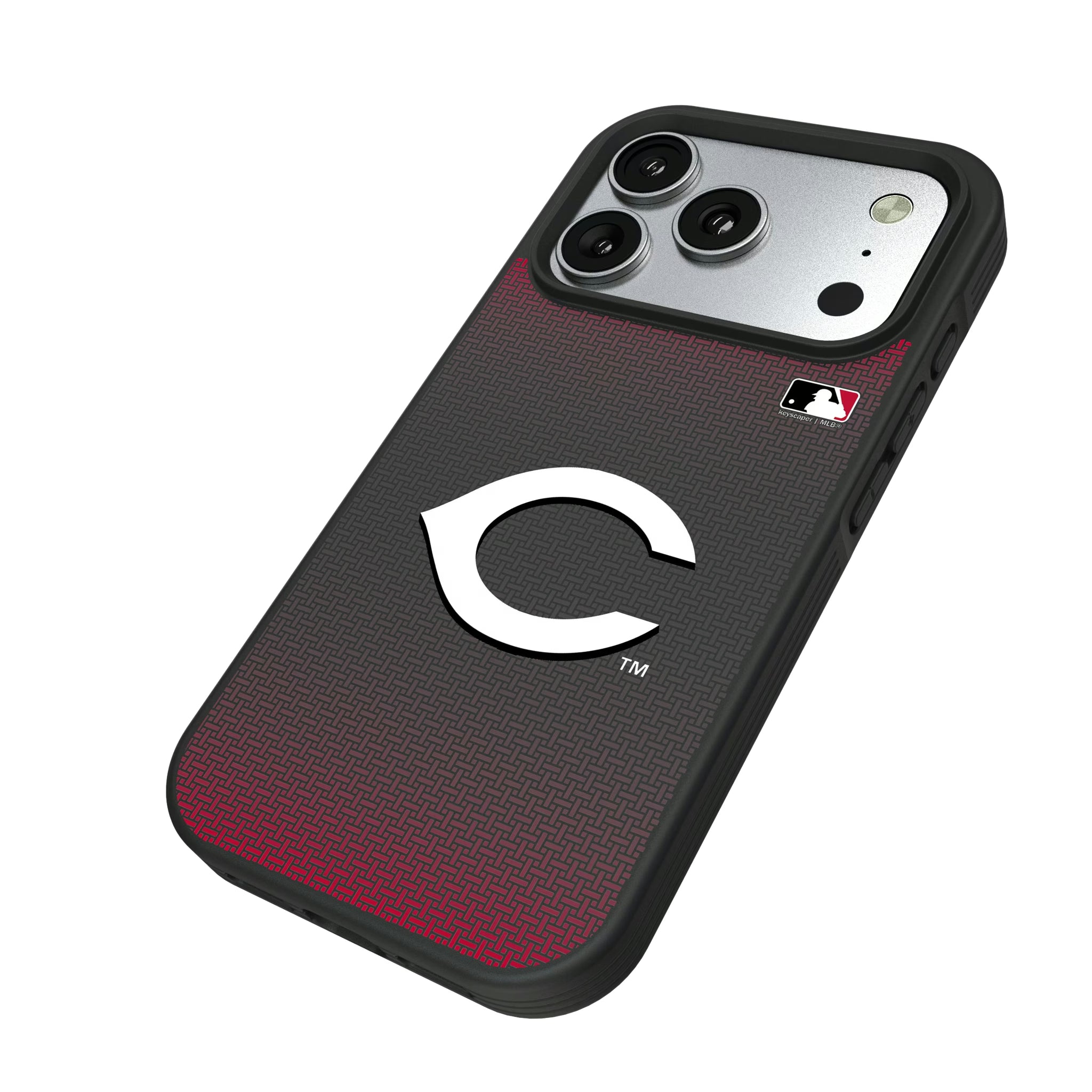 Cincinnati Reds Linen iPhone Bump Phone Case for Apple iPhone - Isometric View#Device_iPhone 17 Pro
