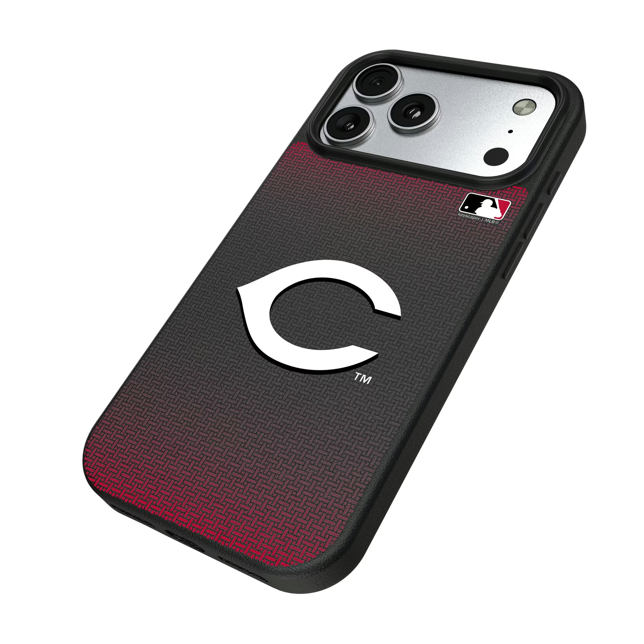 Cincinnati Reds Linen iPhone MagSafe Compatible Phone Case for Apple iPhone - Isometric View#Device_iPhone 17 Pro Max