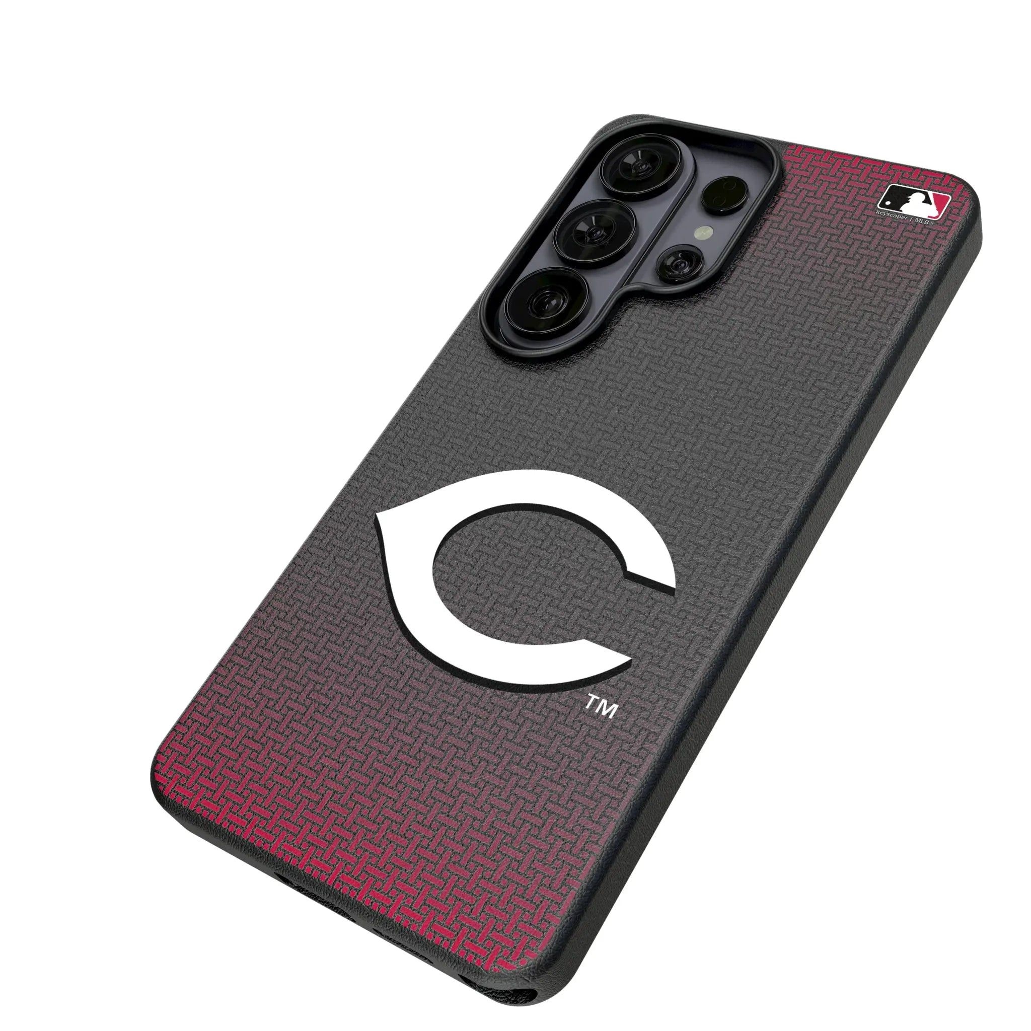 Cincinnati Reds Linen Galaxy MagSafe Compatible Phone Case for Samsung Galaxy - Isometric View#Device_Galaxy S26 Ultra