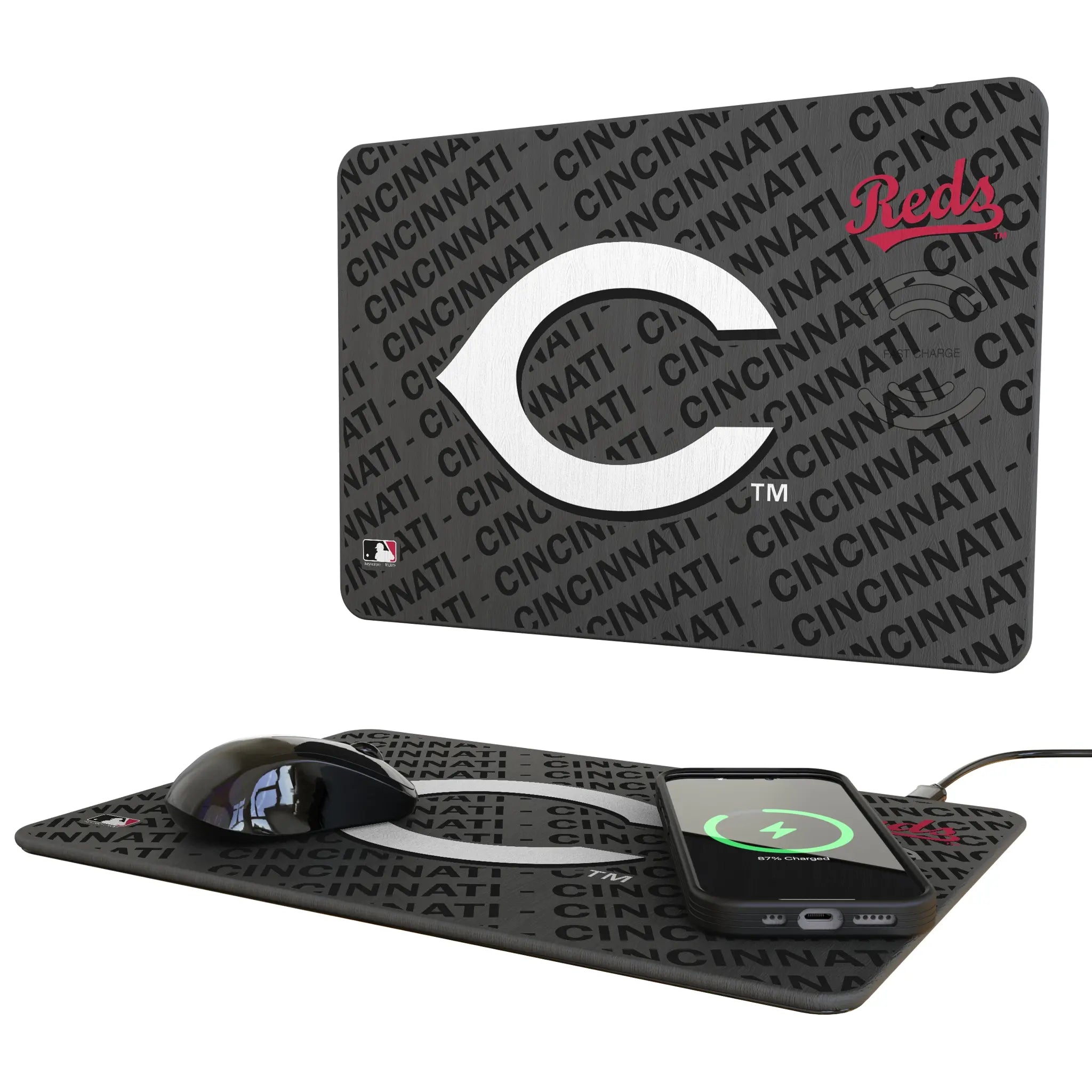 Cincinnati Reds Monocolor Tilt 15-Watt Wireless Charger and Mouse Pad