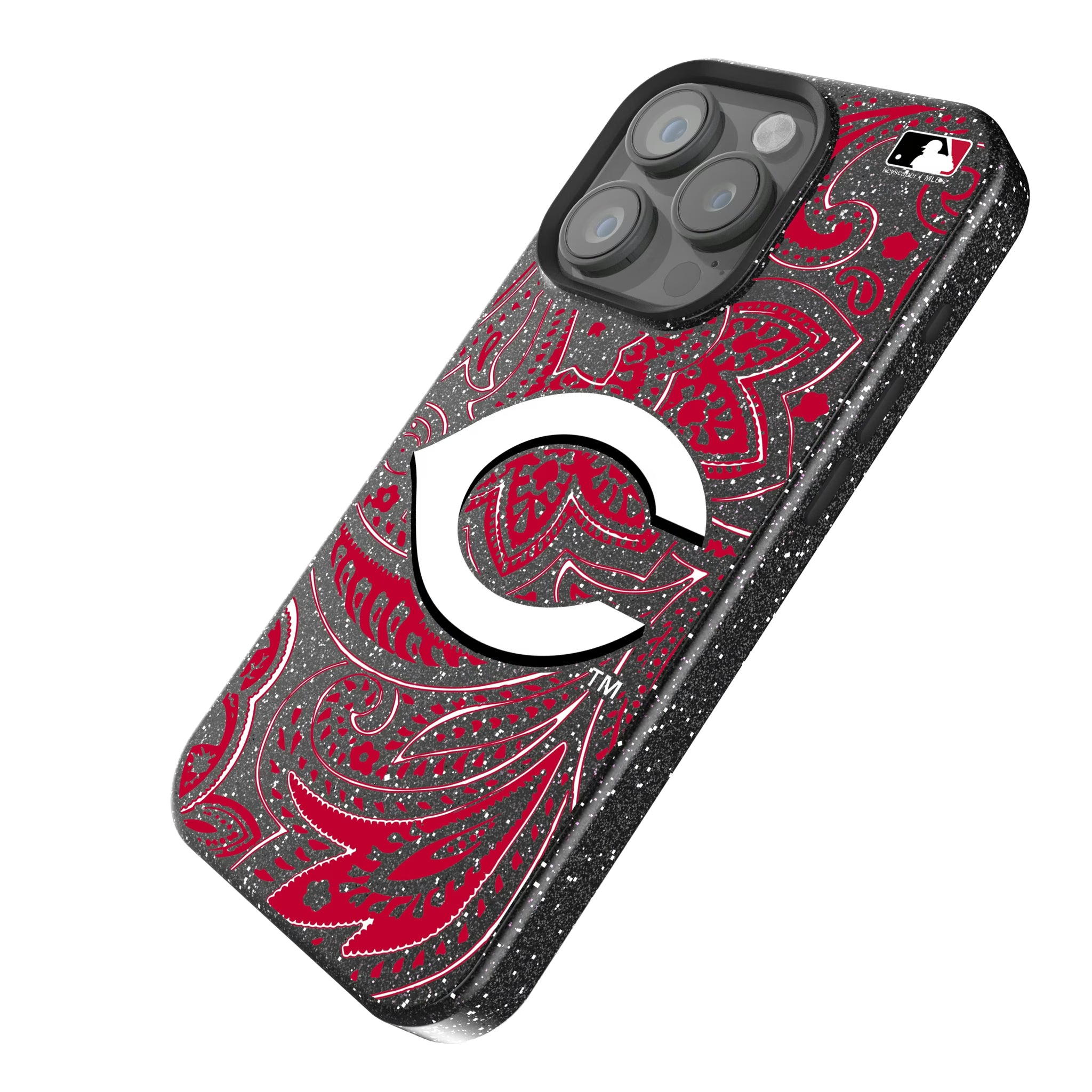 Cincinnati Reds Paisley iPhone Bling Phone Case for Apple iPhone - Isometric View