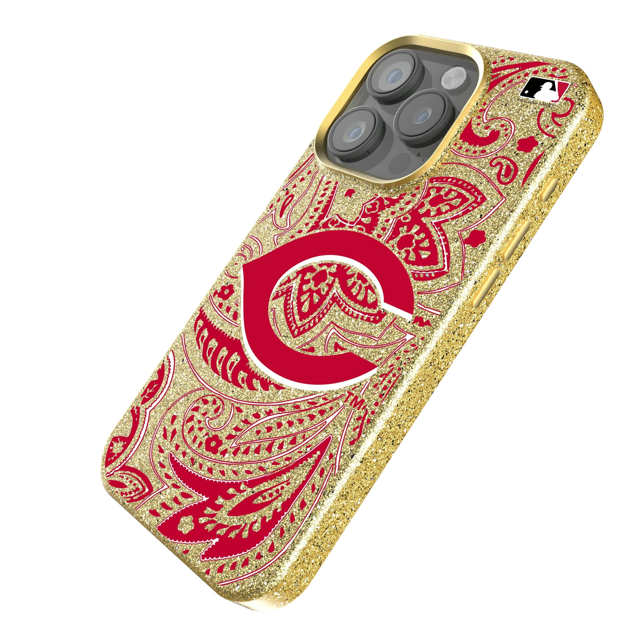 Cincinnati Reds Paisley iPhone Bling Phone Case for Apple iPhone - Isometric View