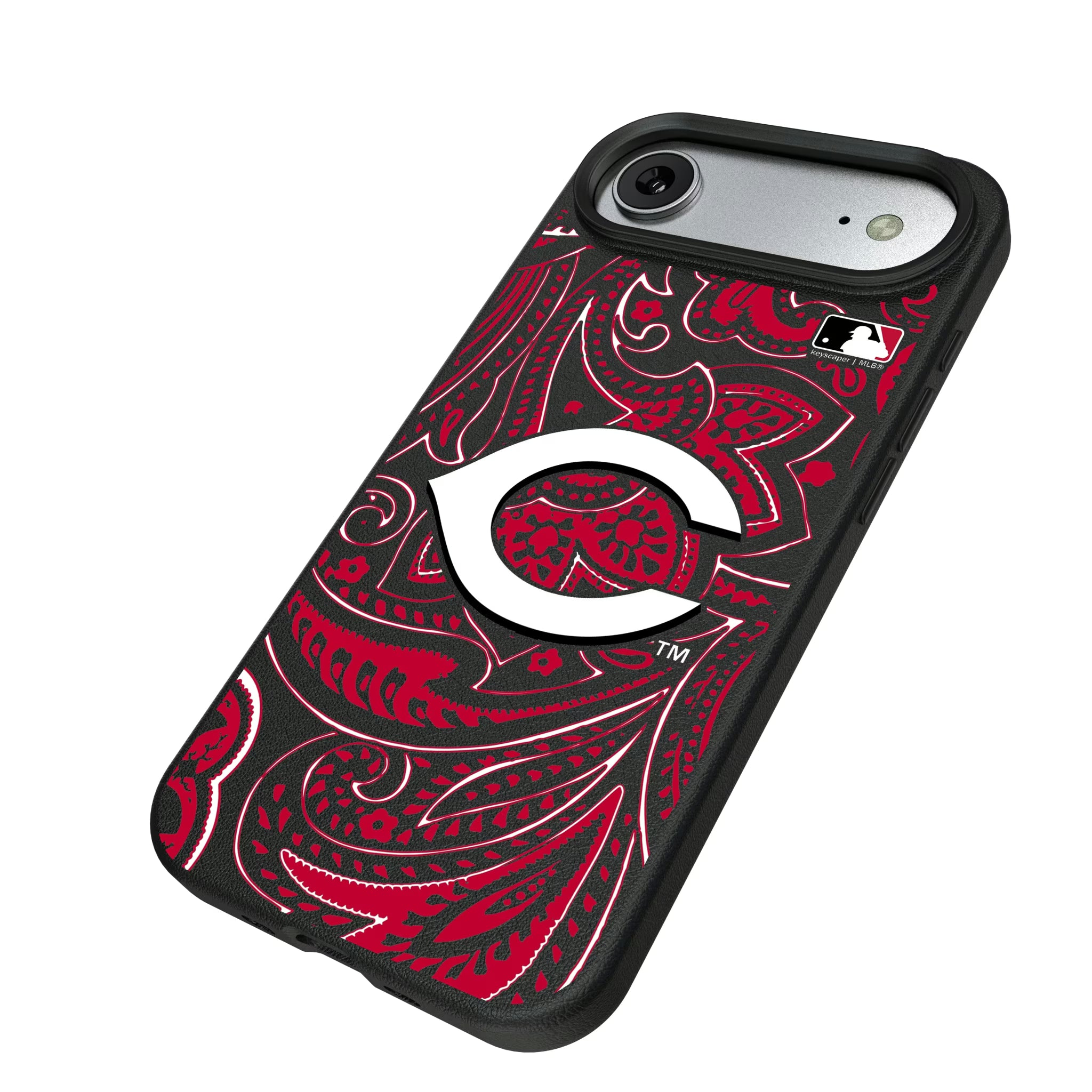Cincinnati Reds Paisley iPhone MagSafe Compatible Phone Case for Apple iPhone - Isometric View#Device_iPhone Air