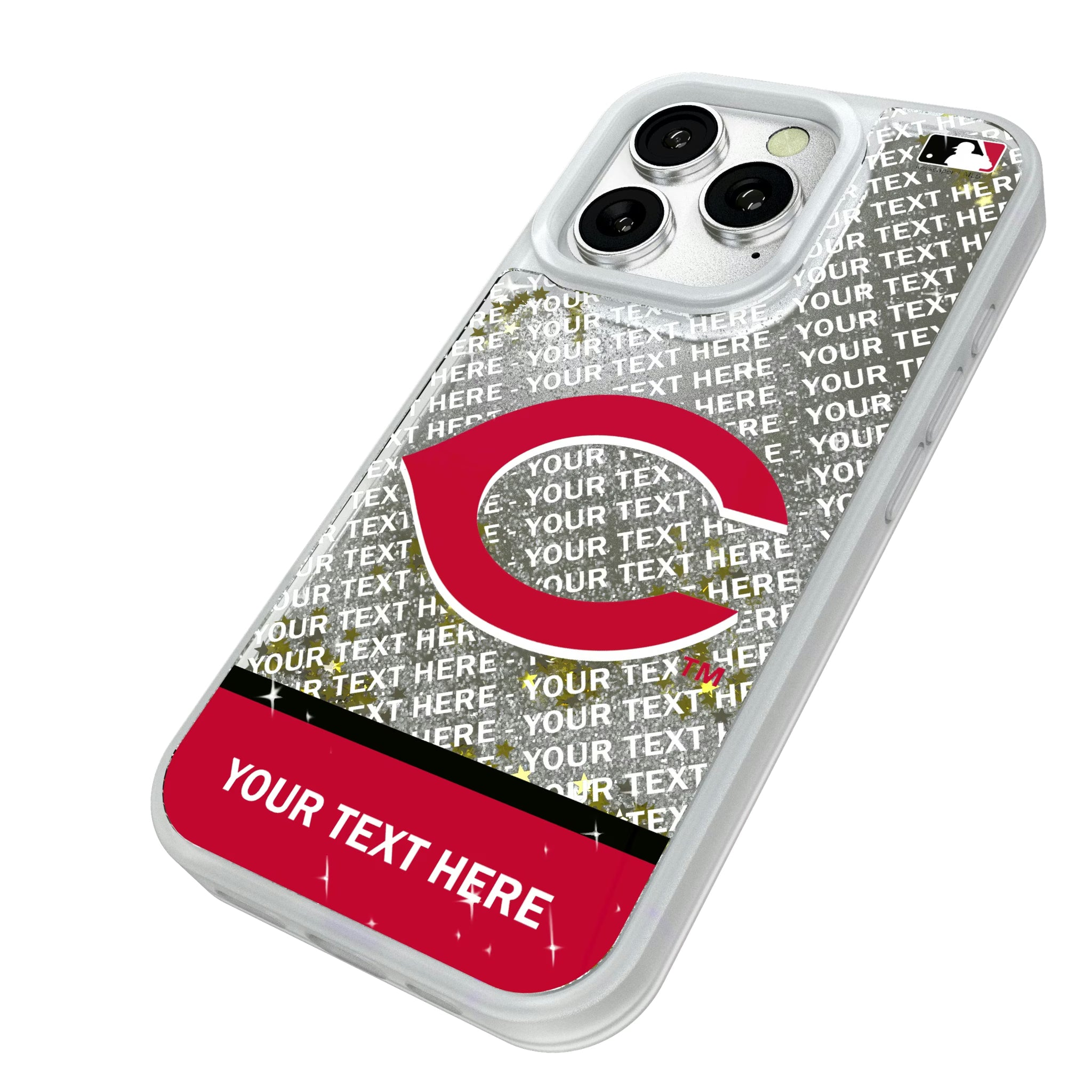 Cincinnati Reds Personalized EndZone Plus iPhone Glitter Phone Case for Apple iPhone - Isometric View#Device_iPhone 16 Pro