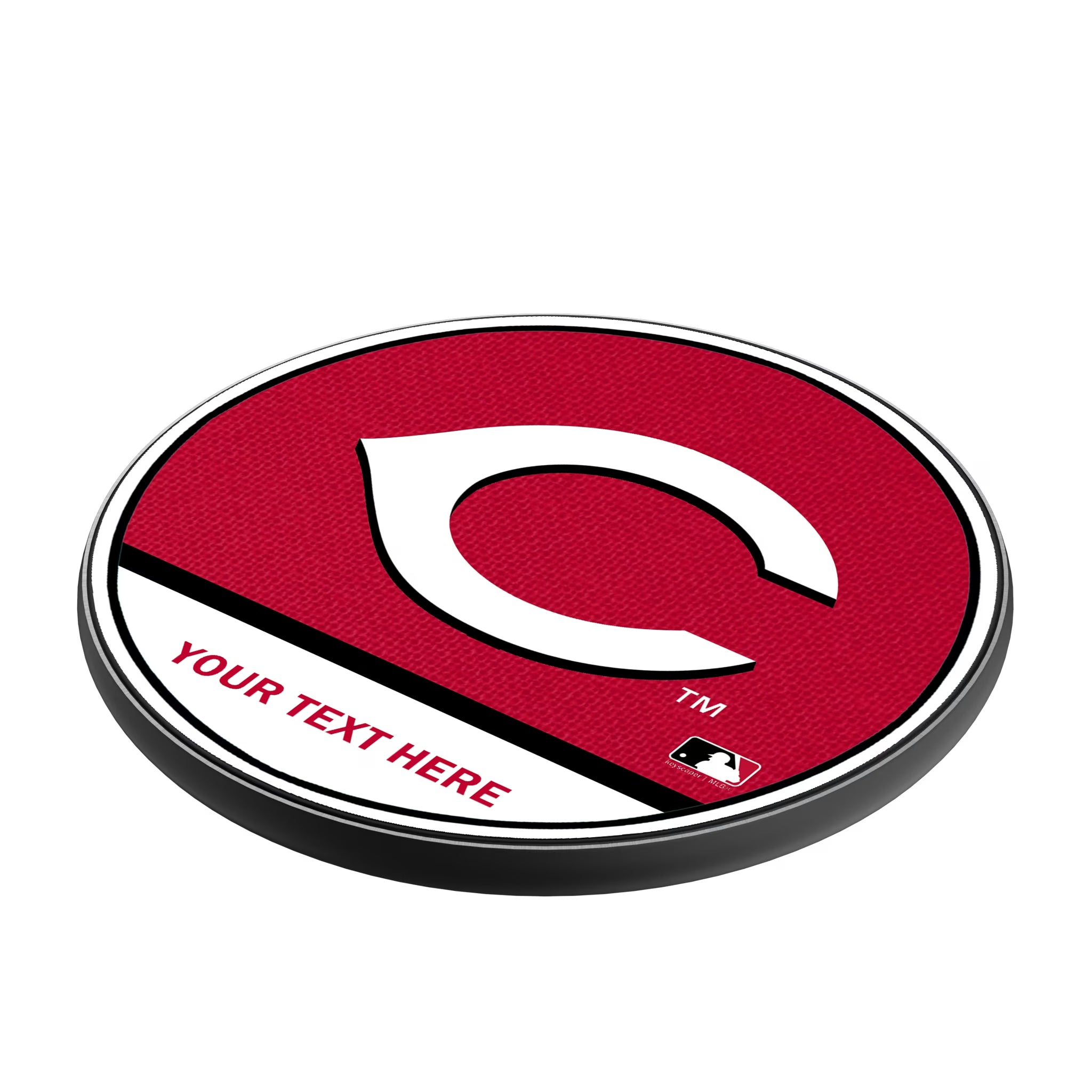 Cincinnati Reds Personalized Endzone Solid 15-Watt Wireless Charger - Isometric View