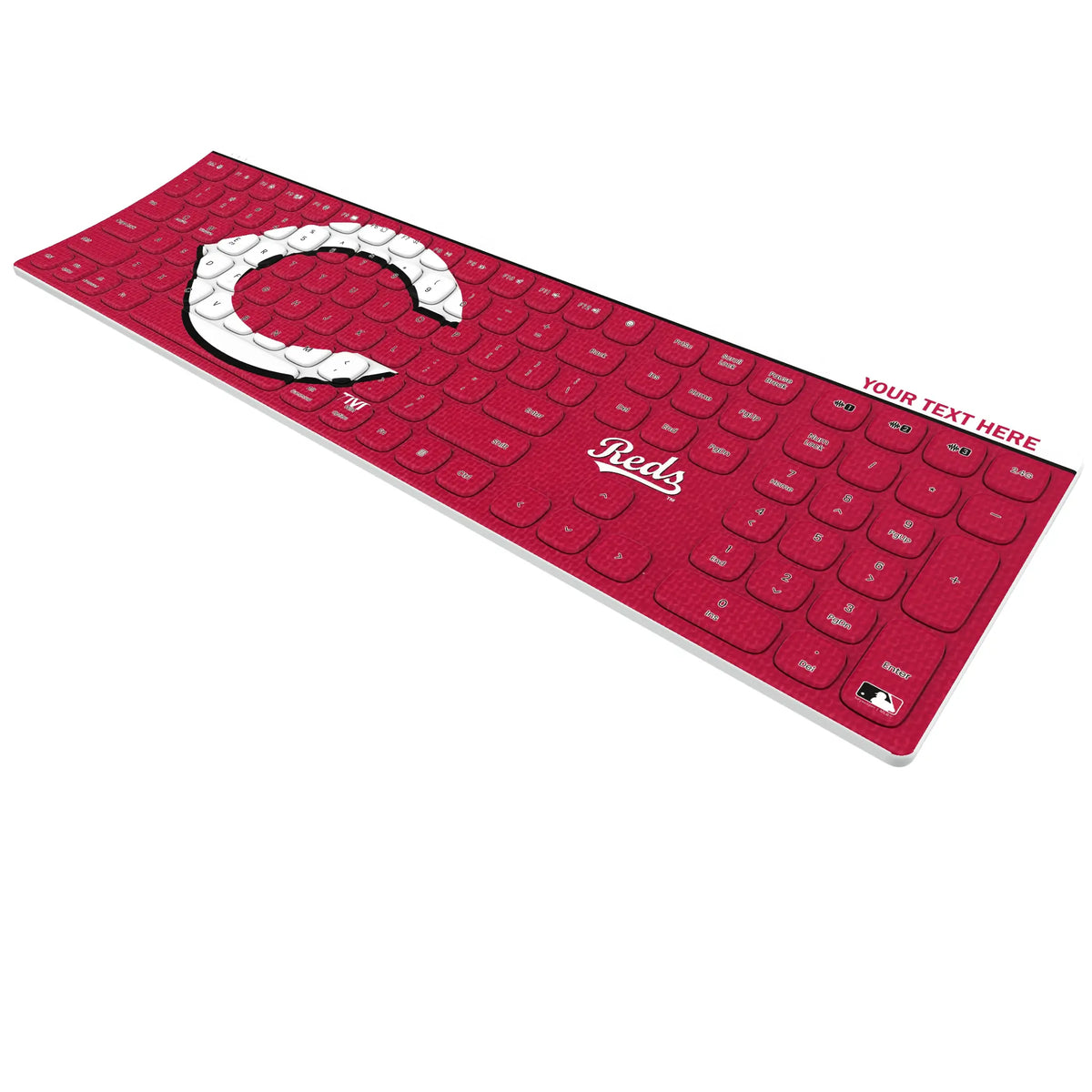 Cincinnati Reds Personalized Endzone Solid KKB605 Curved Wireless Keyboard - Isometric View