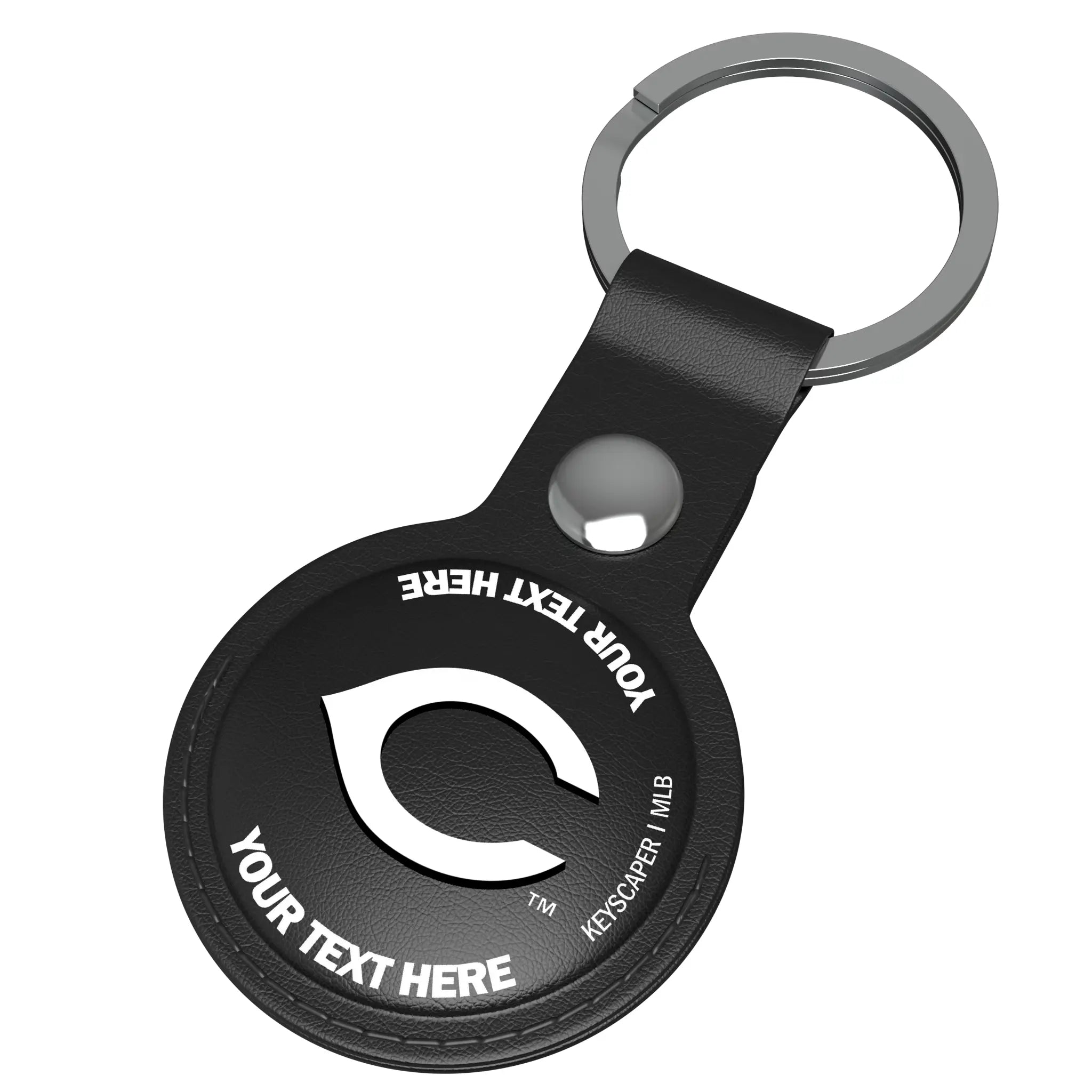 Cincinnati Reds Personalized Insignia AirTag Black Airtag Holder - Isometric View