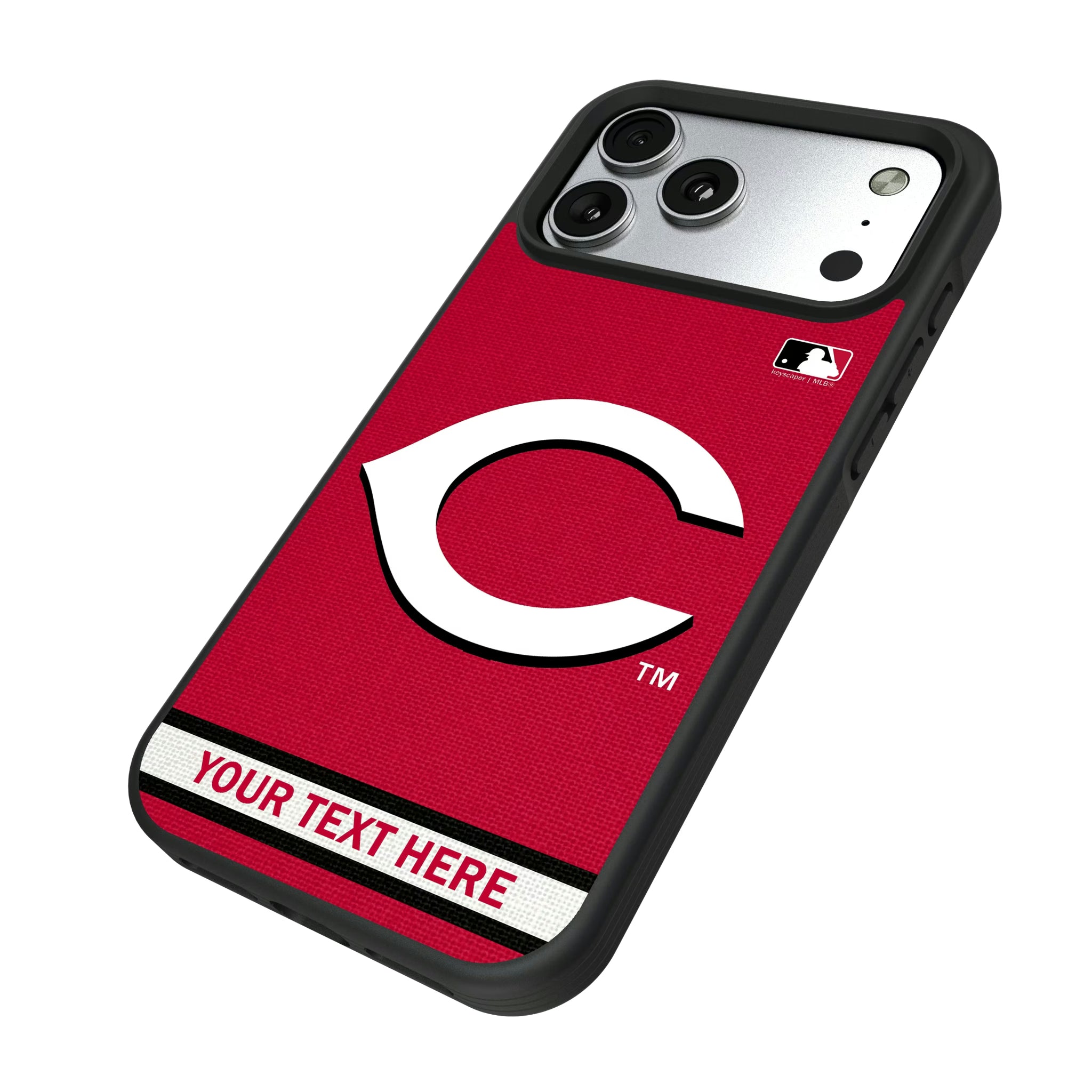 Cincinnati Reds Personalized Stripe iPhone Bump Phone Case for Apple iPhone - Isometric View#Device_iPhone 17 Pro Max