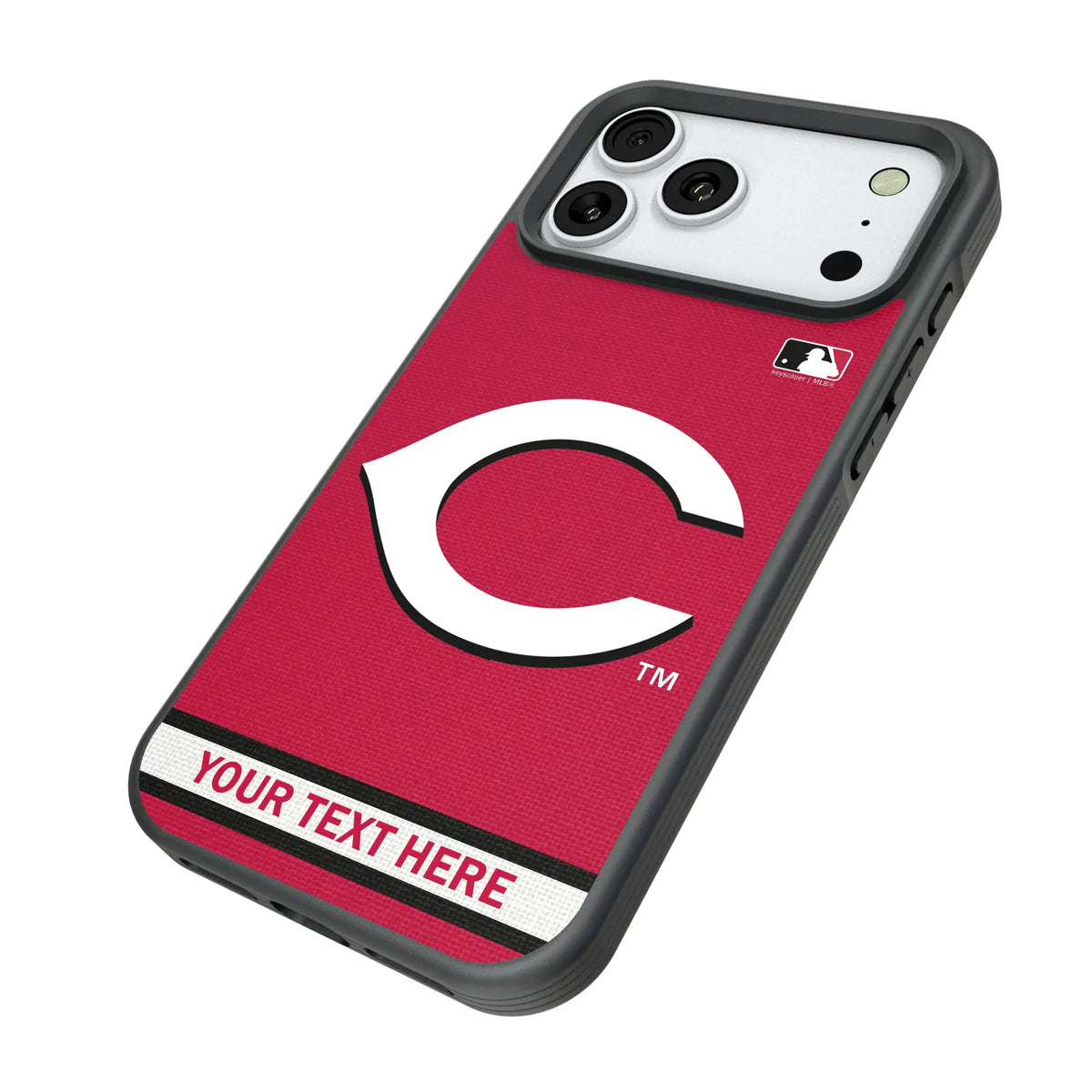 Cincinnati Reds Personalized Stripe iPhone Bump Phone Case for Apple iPhone - Isometric View#Device_iPhone 18 Pro Max