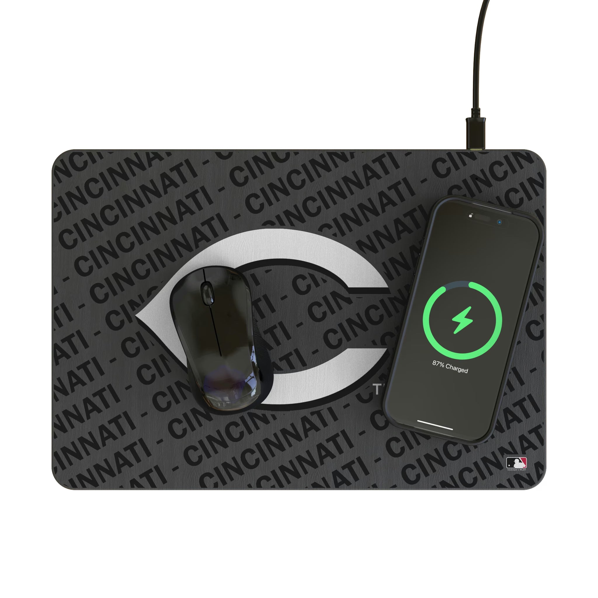 Cincinnati Reds Personalized Tilt 15-Watt Wireless Charger and Mouse Pad - Lifestyle