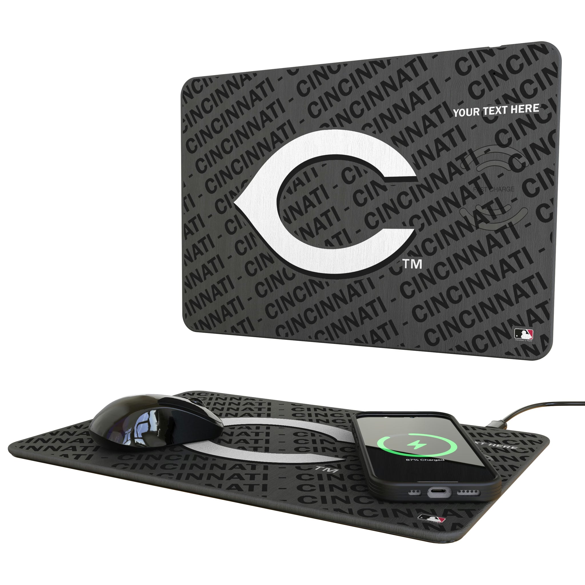 Cincinnati Reds Personalized Tilt 15-Watt Wireless Charger and Mouse Pad