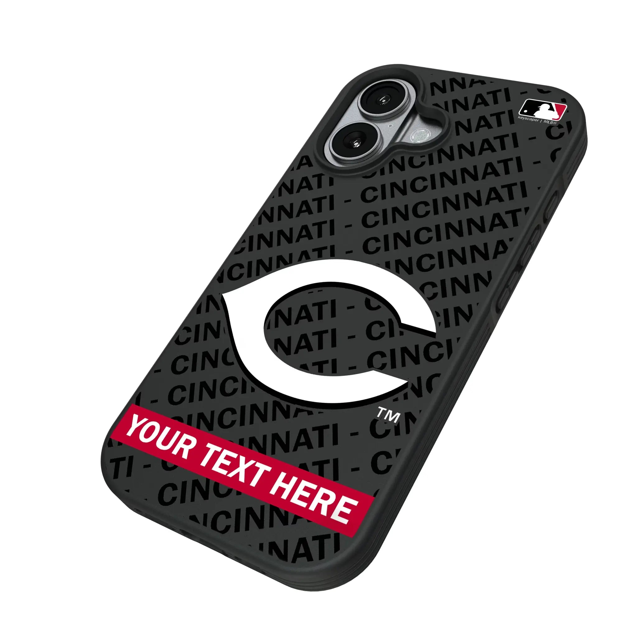 Cincinnati Reds Personalized Tilt iPhone Bump Phone Case for Apple iPhone - Isometric View#Device_iPhone 17
