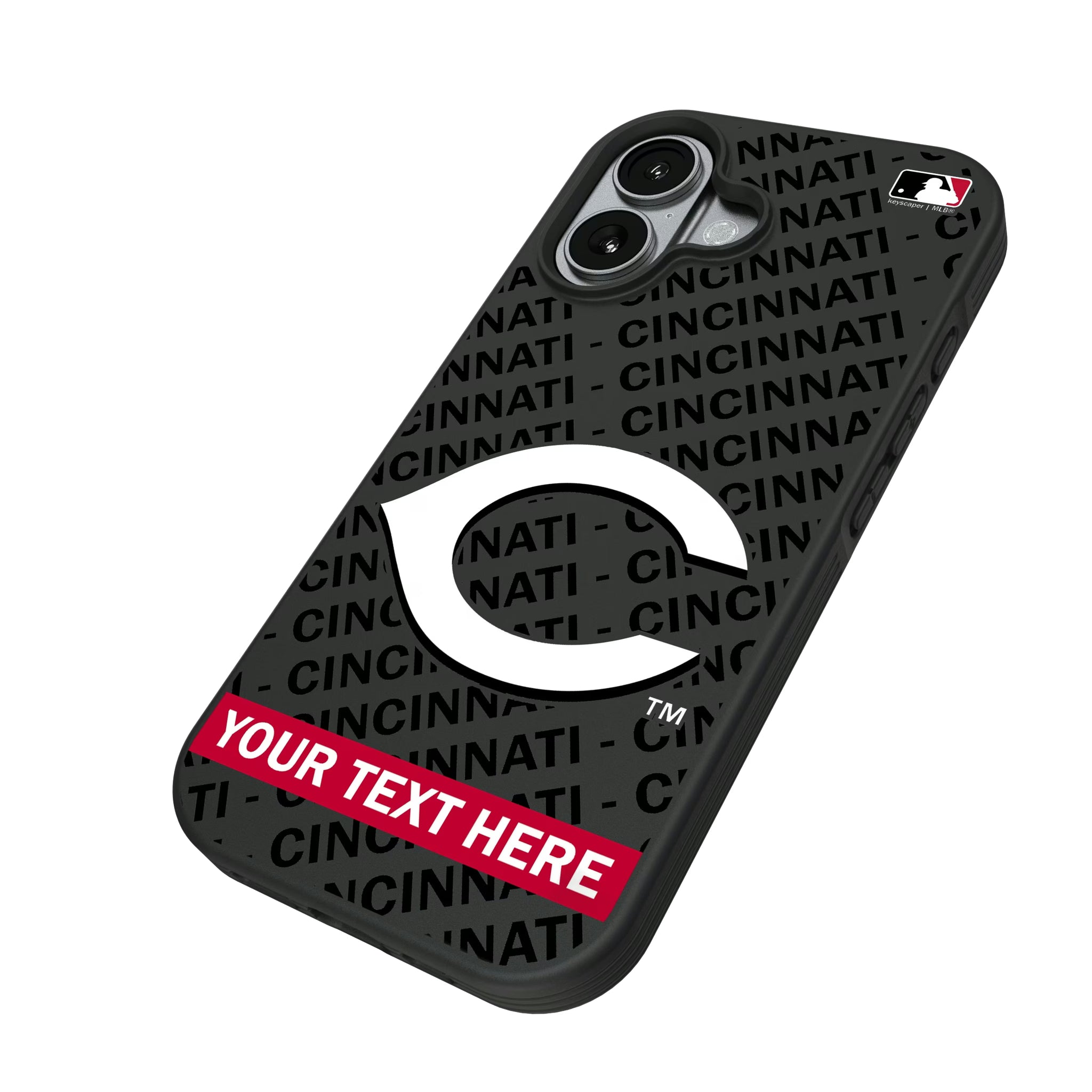 Cincinnati Reds Personalized Tilt iPhone Bump Phone Case for Apple iPhone - Isometric View#Device_iPhone 17