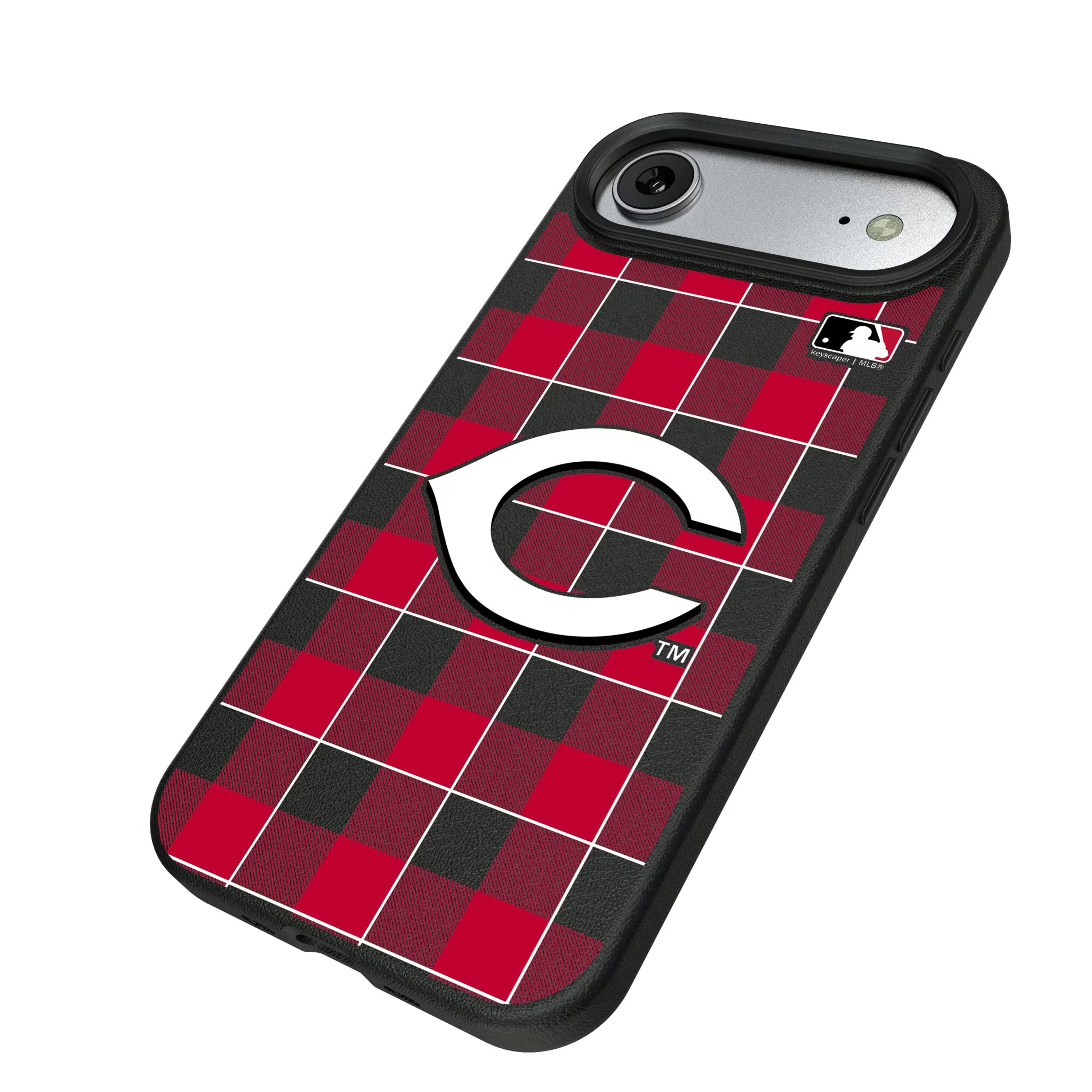 Cincinnati Reds Plaid iPhone MagSafe Compatible Phone Case for Apple iPhone - Isometric View#Device_iPhone Air