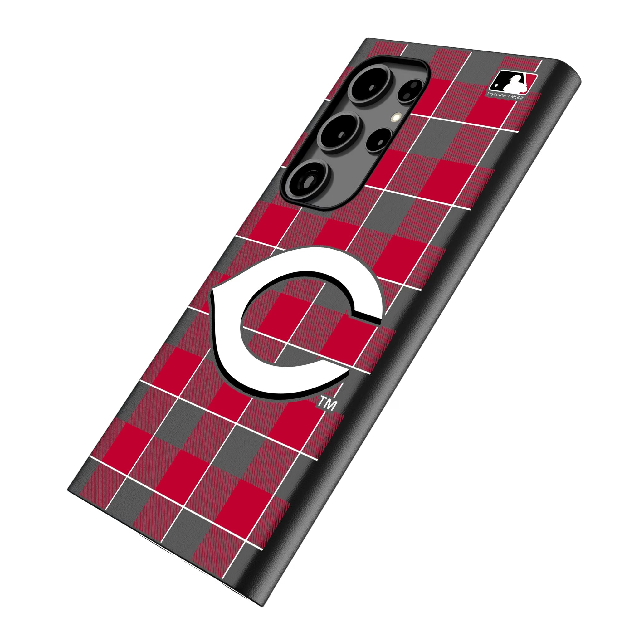 Cincinnati Reds Plaid Galaxy MagSafe Compatible Phone Case for Samsung Galaxy - Isometric View