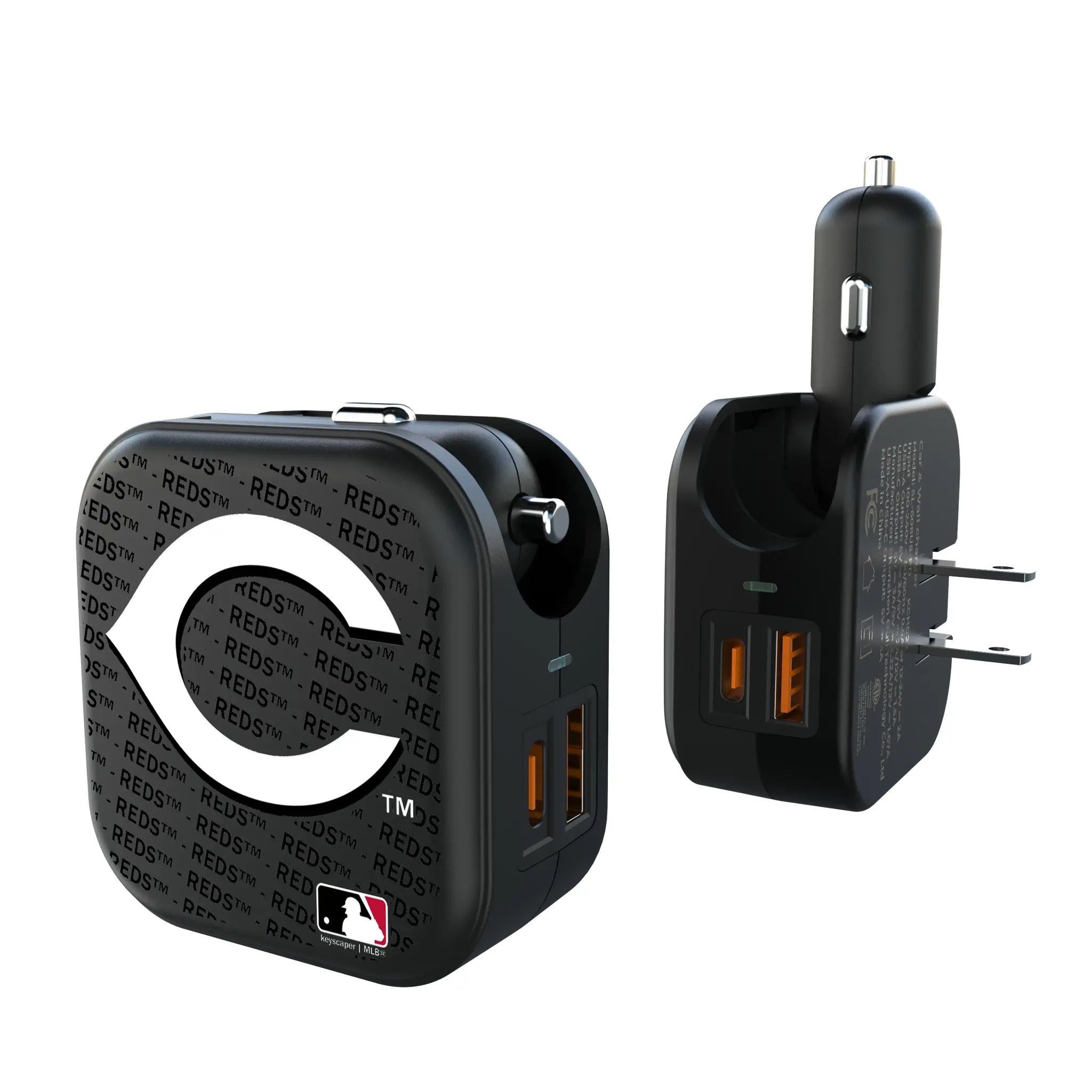 Cincinnati Reds Text Backdrop 2 in 1 USB A/C Charger
