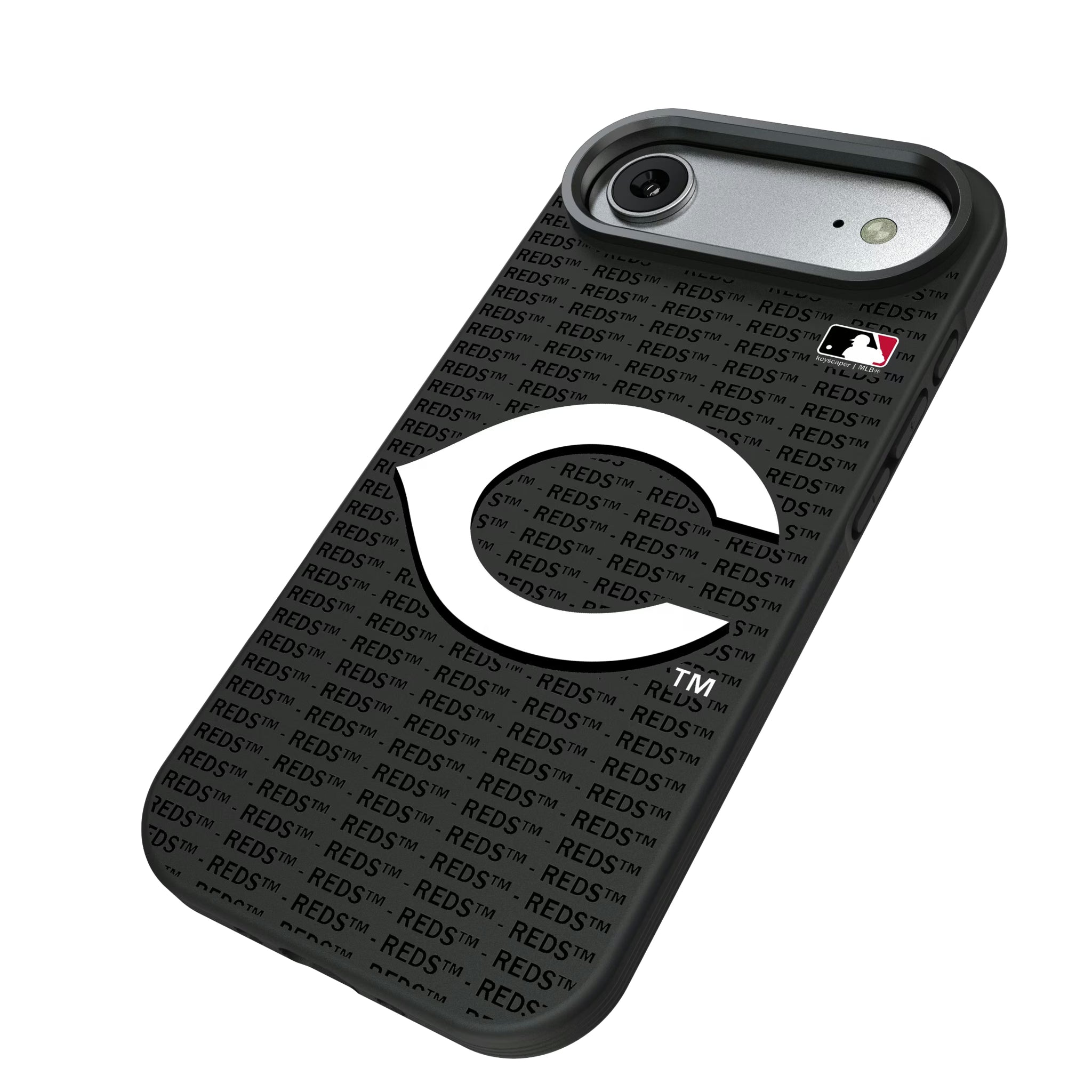 Cincinnati Reds Text Backdrop iPhone Bump Phone Case for Apple iPhone - Isometric View#Device_iPhone Air