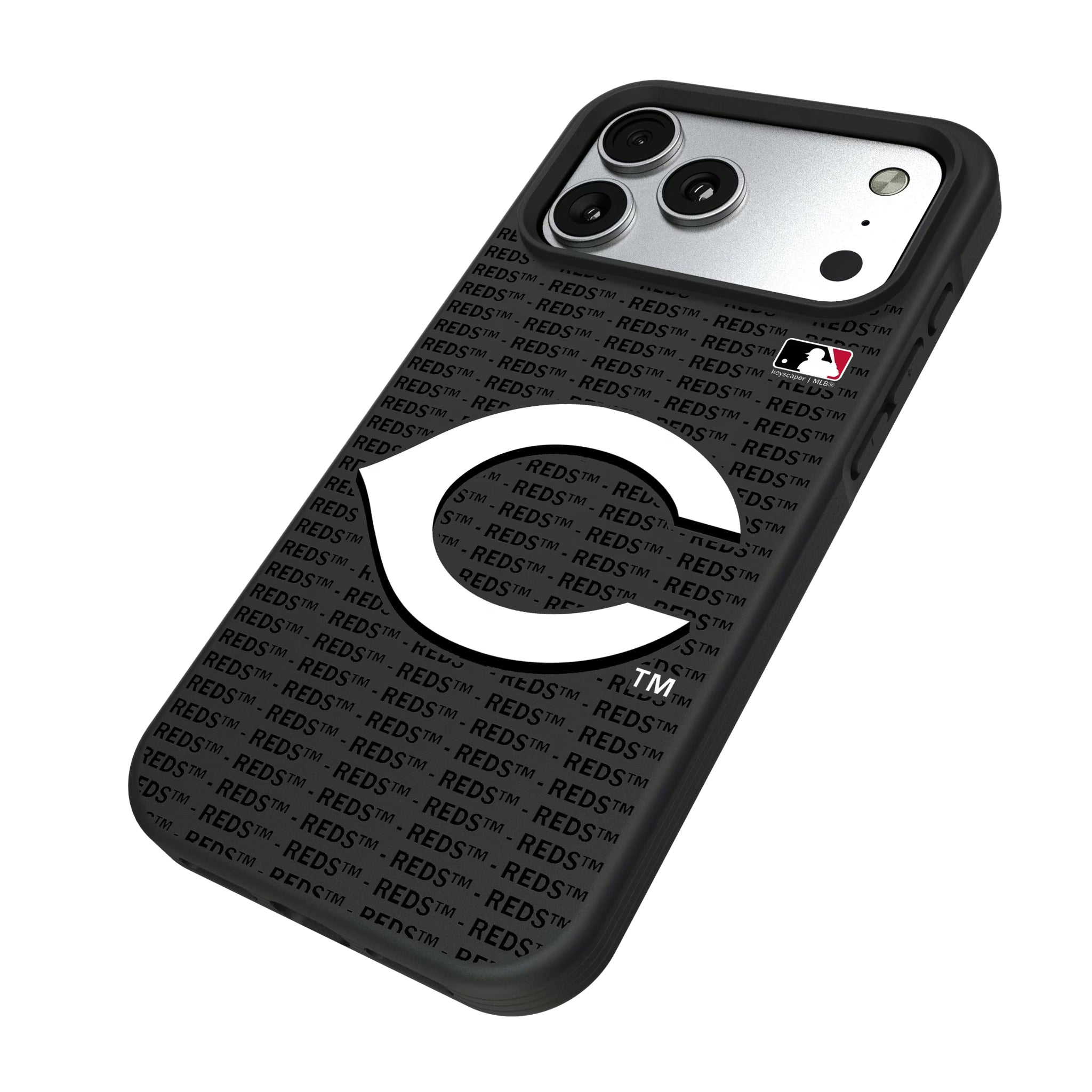 Cincinnati Reds Text Backdrop iPhone Bump Phone Case for Apple iPhone - Isometric View#Device_iPhone 17 Pro Max