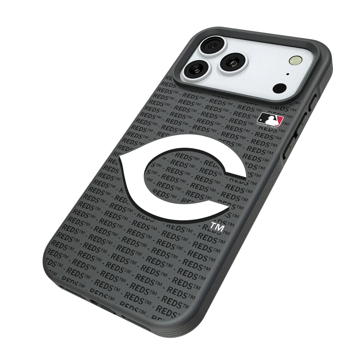 Cincinnati Reds Text Backdrop iPhone Bump Phone Case for Apple iPhone - Isometric View#Device_iPhone 18 Pro Max