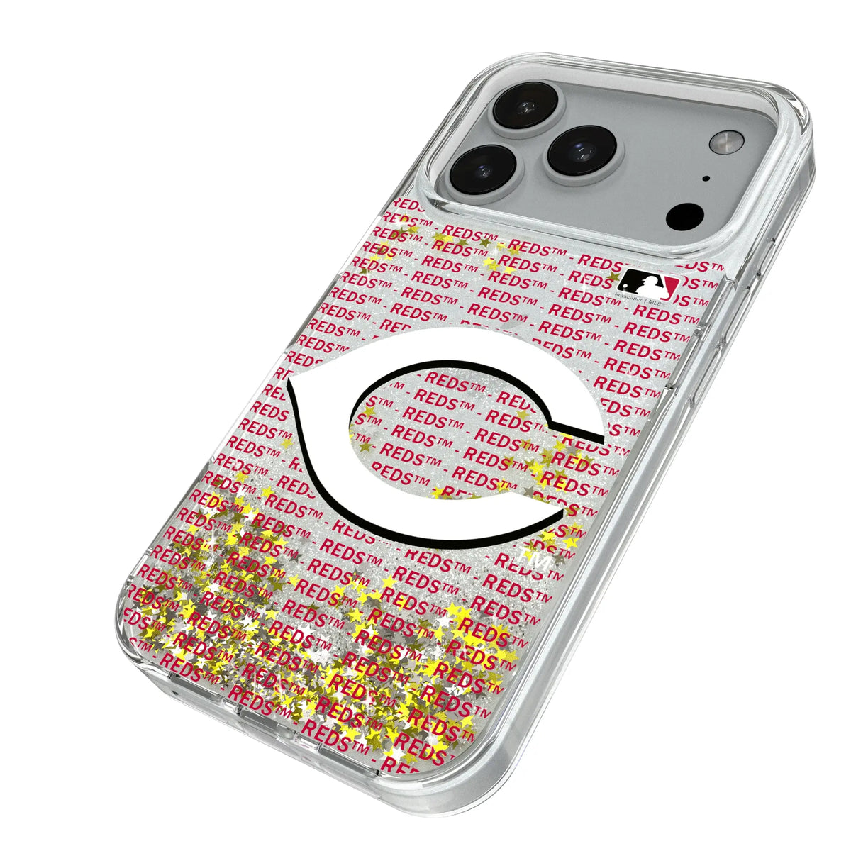 Cincinnati Reds Text Backdrop iPhone Glitter Phone Case for Apple iPhone - Isometric View#Device_iPhone 18 Pro