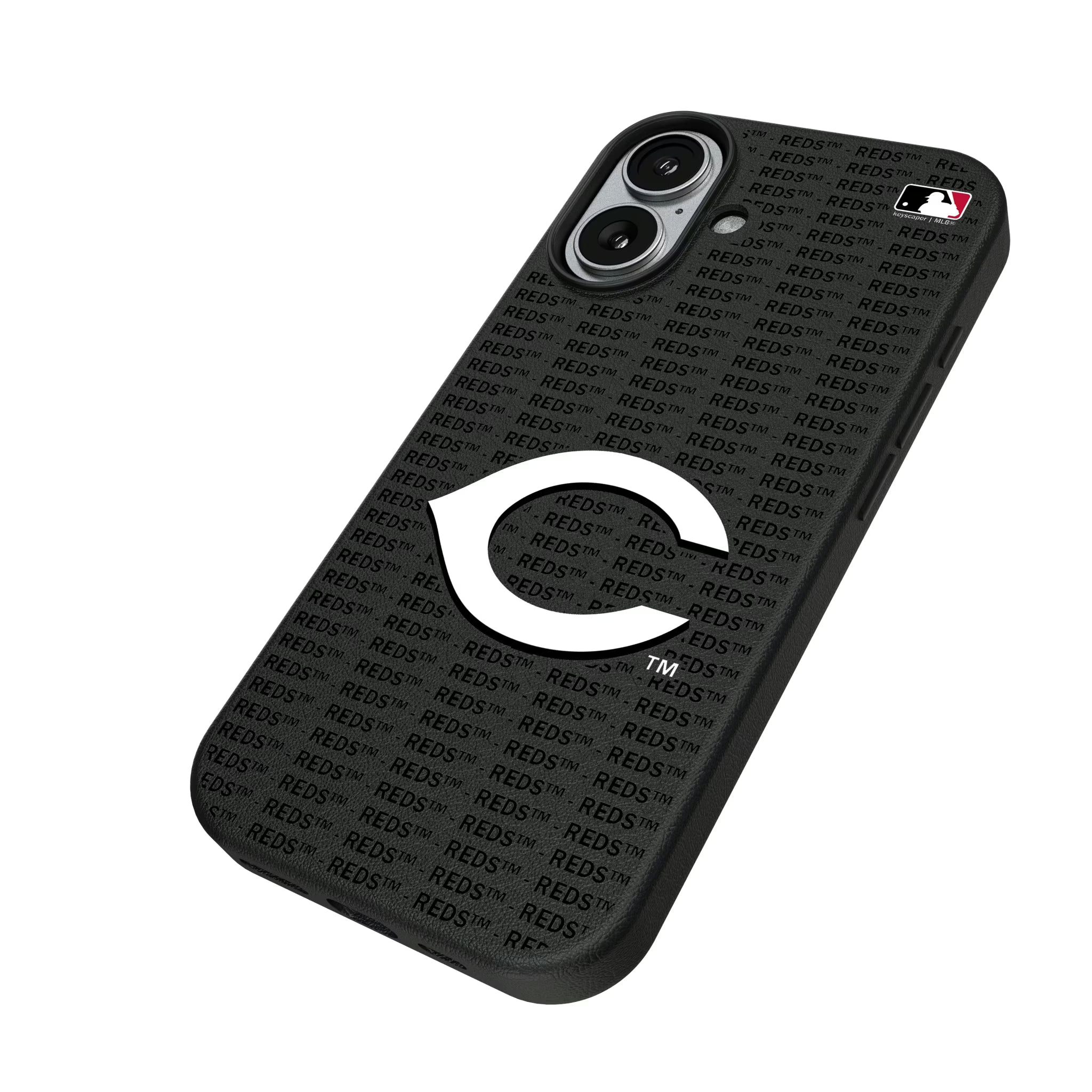 Cincinnati Reds Text Backdrop iPhone MagSafe Compatible Phone Case for Apple iPhone - Isometric View#Device_iPhone 17
