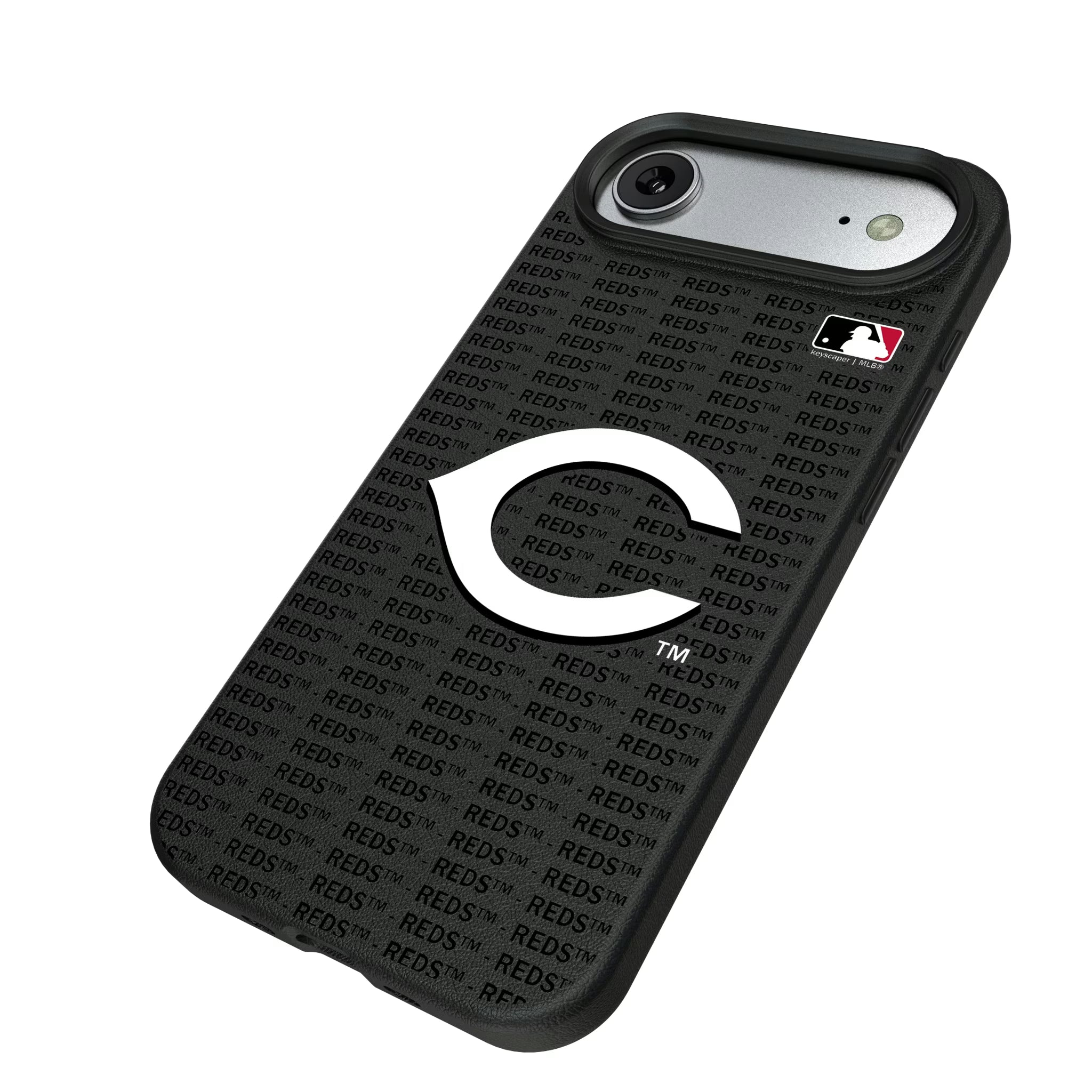 Cincinnati Reds Text Backdrop iPhone MagSafe Compatible Phone Case for Apple iPhone - Isometric View#Device_iPhone Air