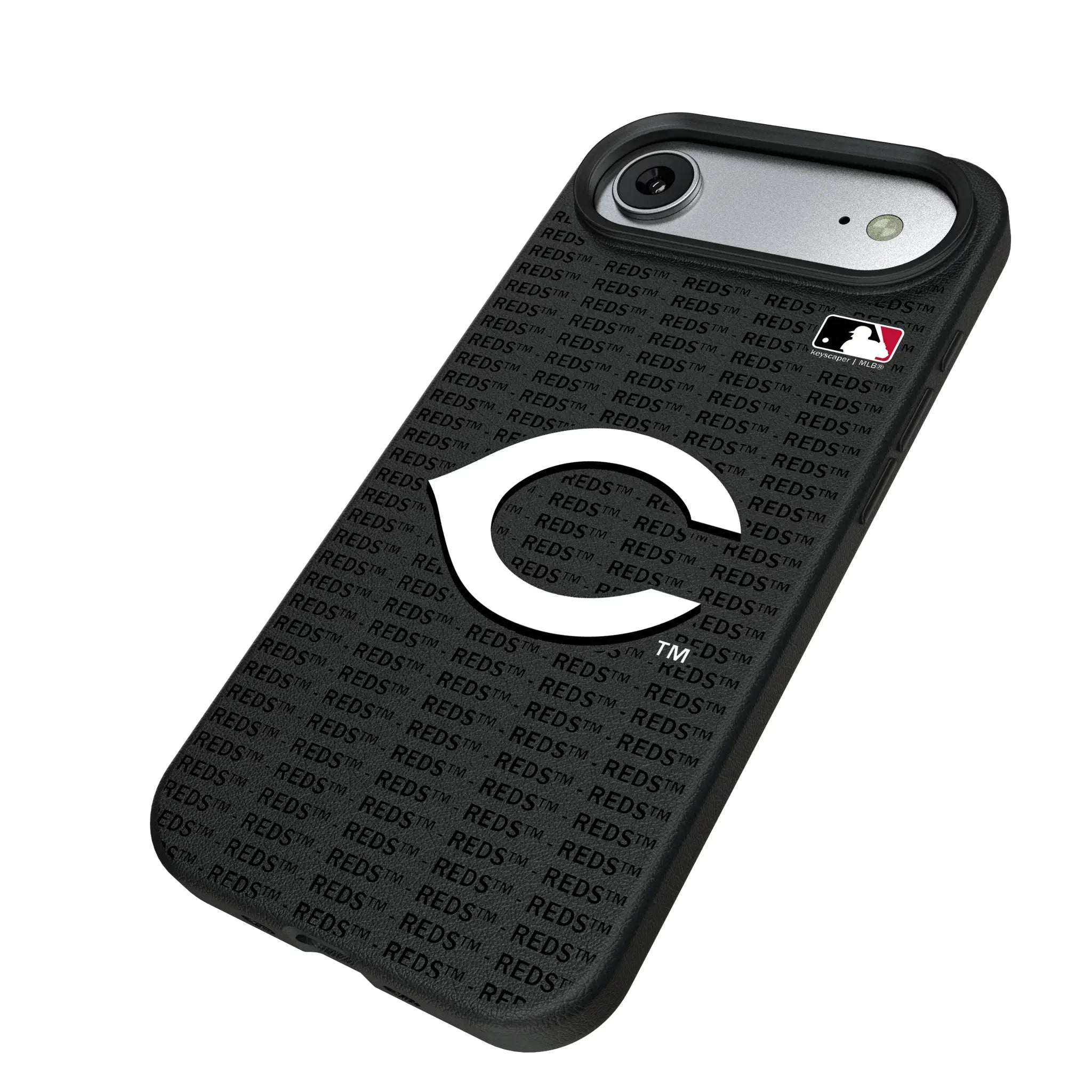 Cincinnati Reds Text Backdrop iPhone MagSafe Compatible Phone Case for Apple iPhone - Isometric View#Device_iPhone Air