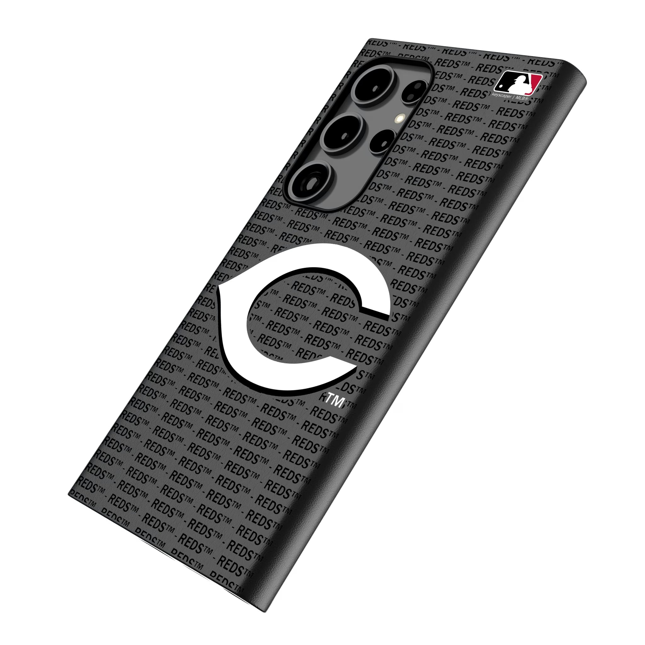Cincinnati Reds Text Backdrop Galaxy MagSafe Compatible Phone Case for Samsung Galaxy - Isometric View