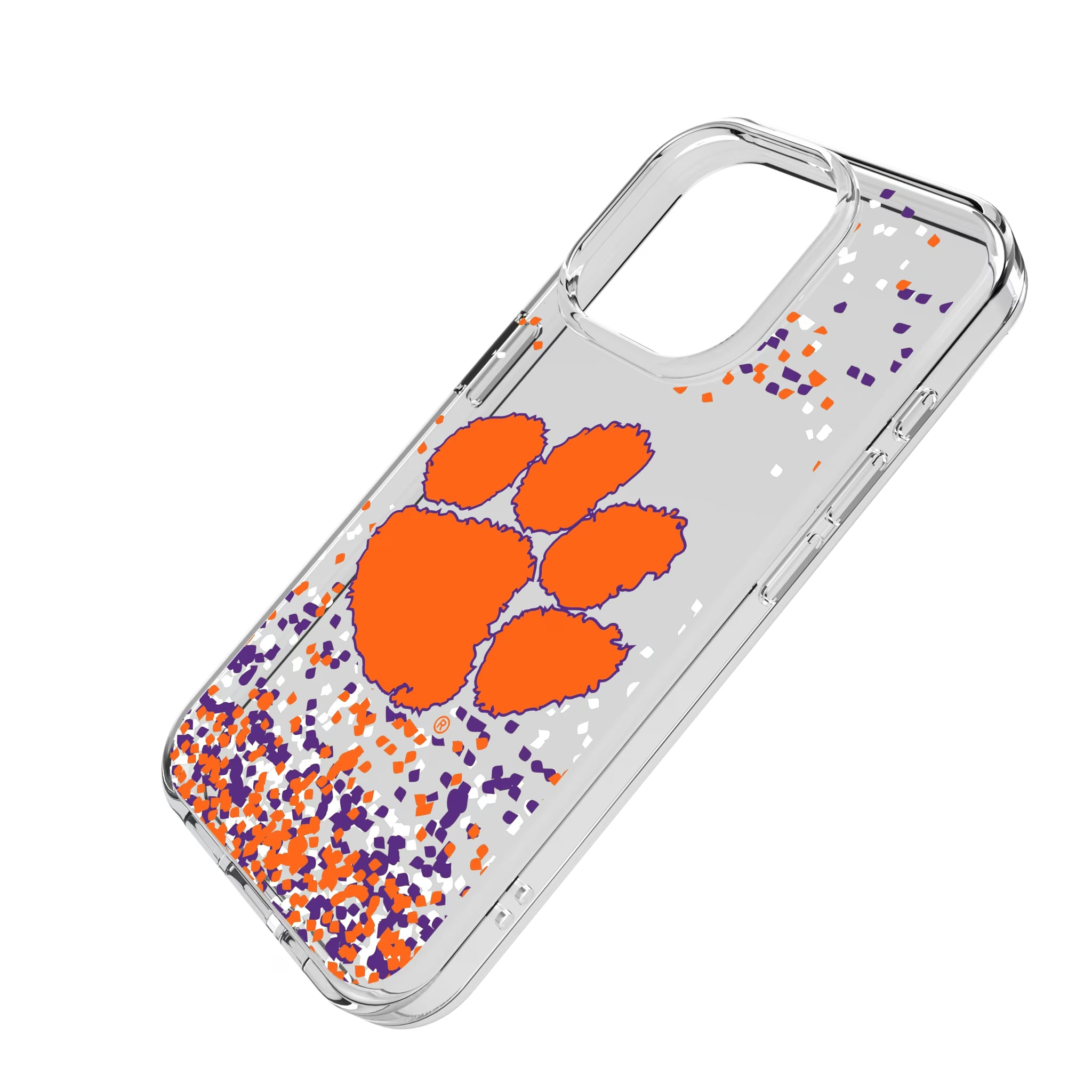 Clemson University Tigers Confetti iPhone Clear Phone Case for Apple iPhone - Isometric View